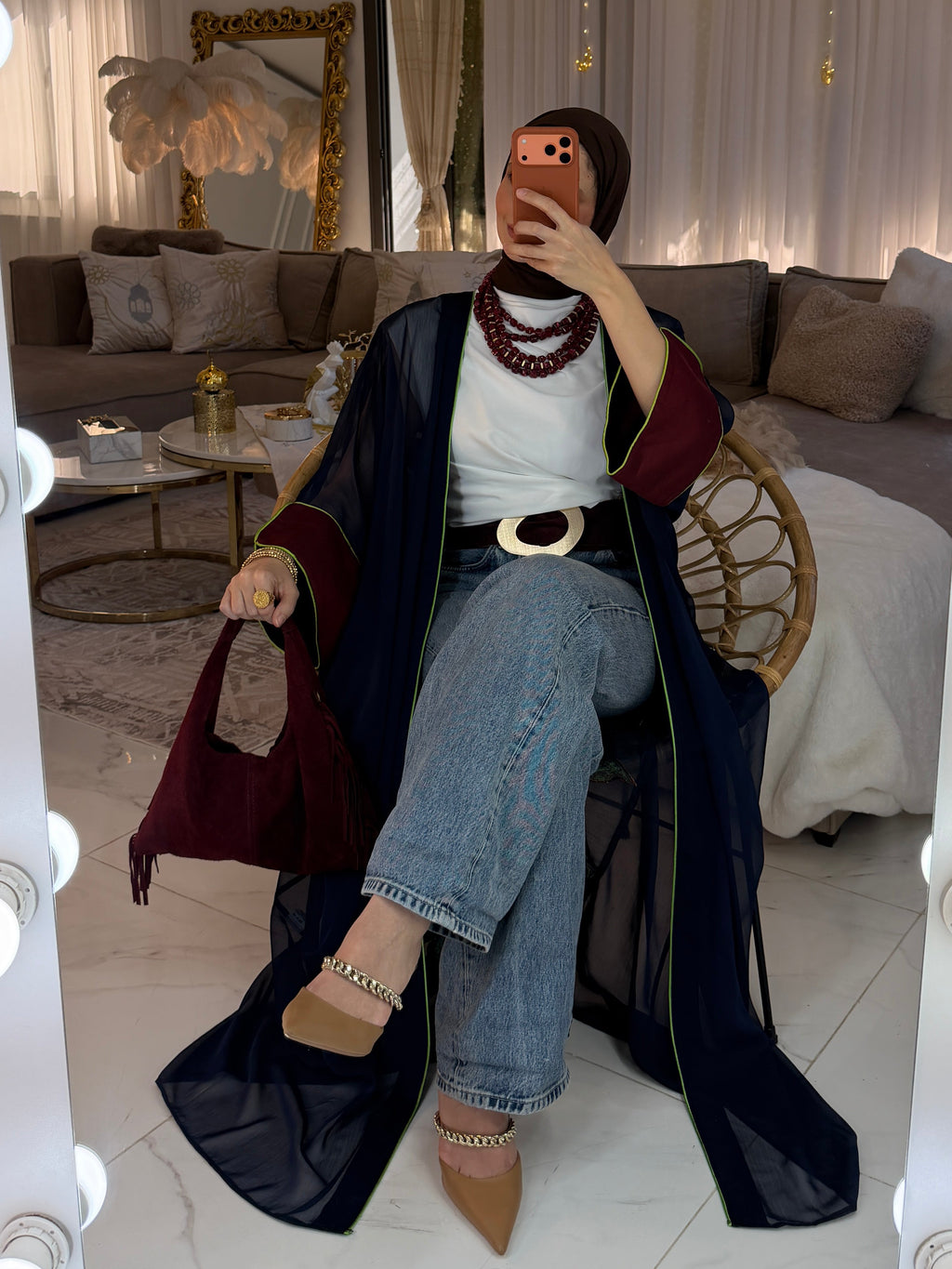 Abaya mousseline et jacquard