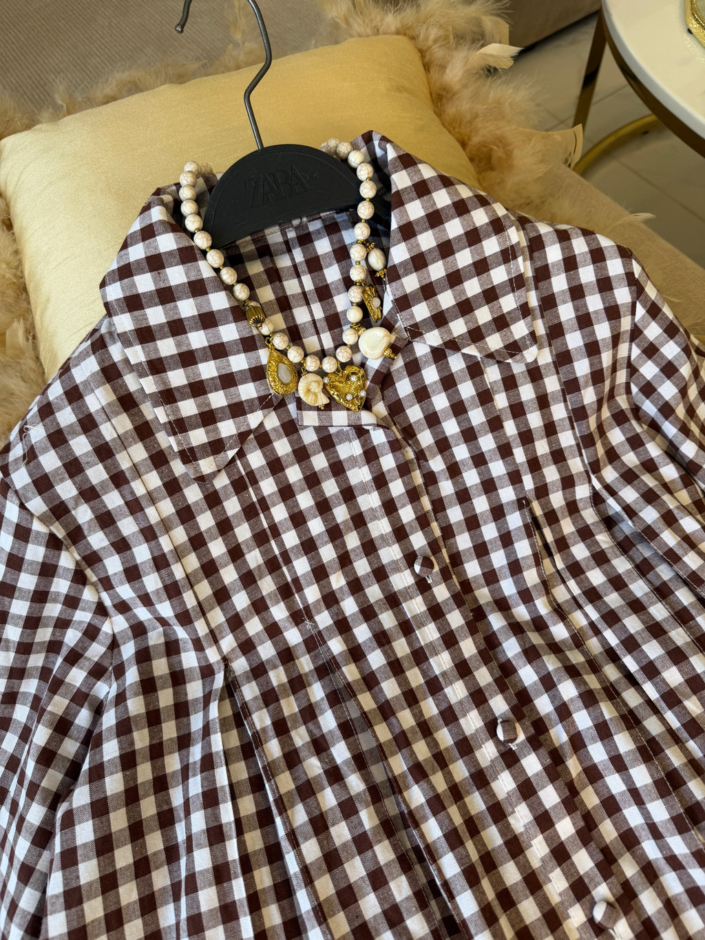 Chemise Oversize à Plis Structurés en 100% Coton Vichy
