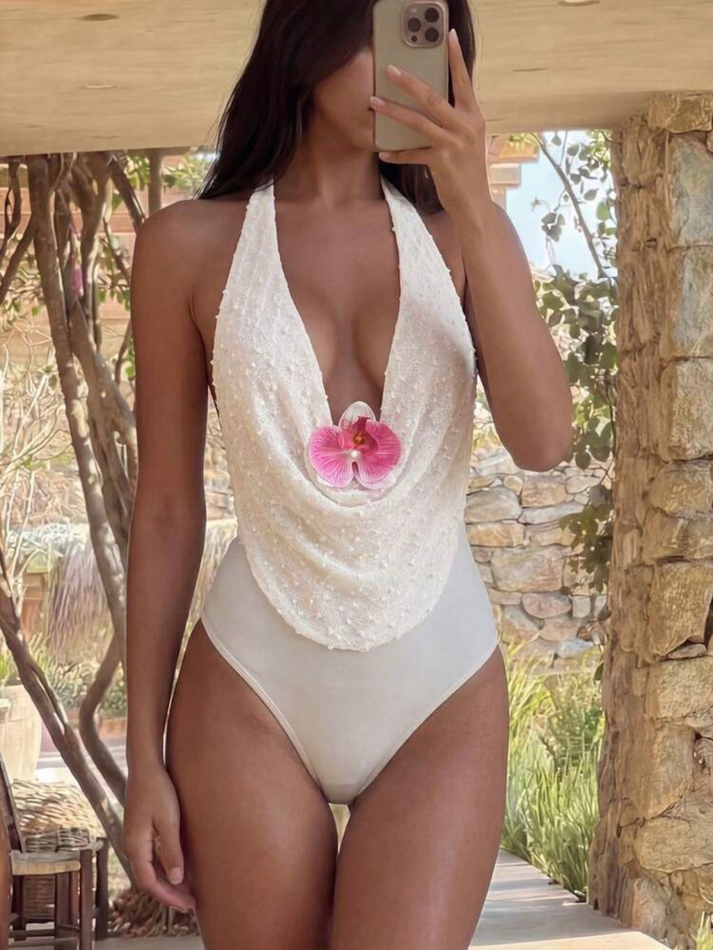 Maillot de Bain Une Pièce avec Paréo Orchidée