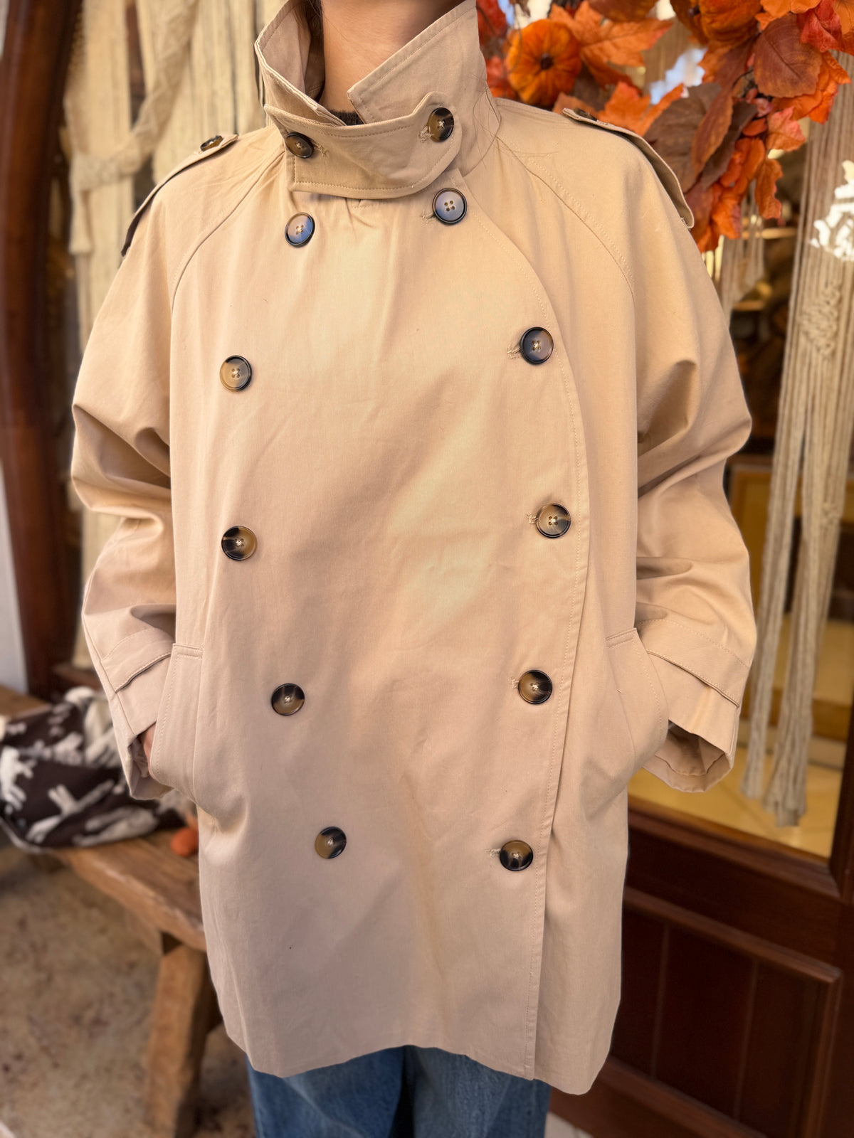 Trench-coat mi long col montant