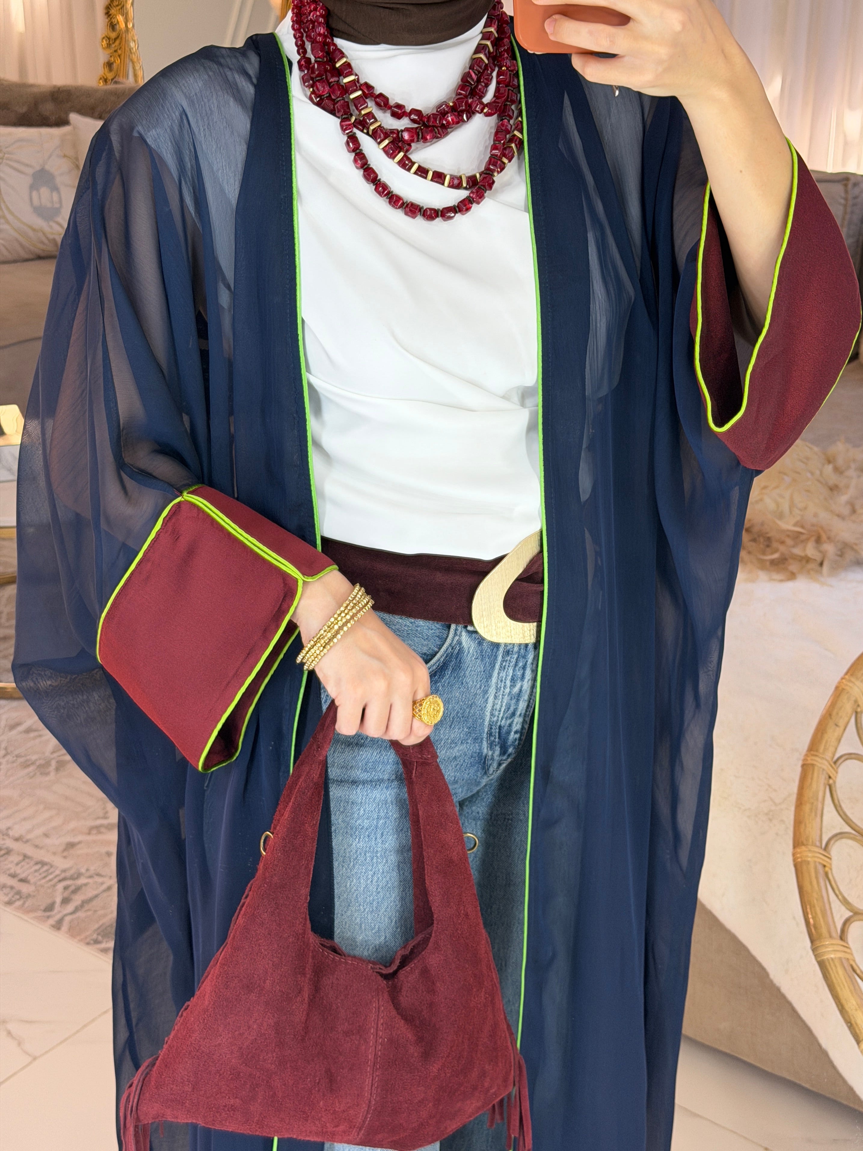 Abaya mousseline et jacquard