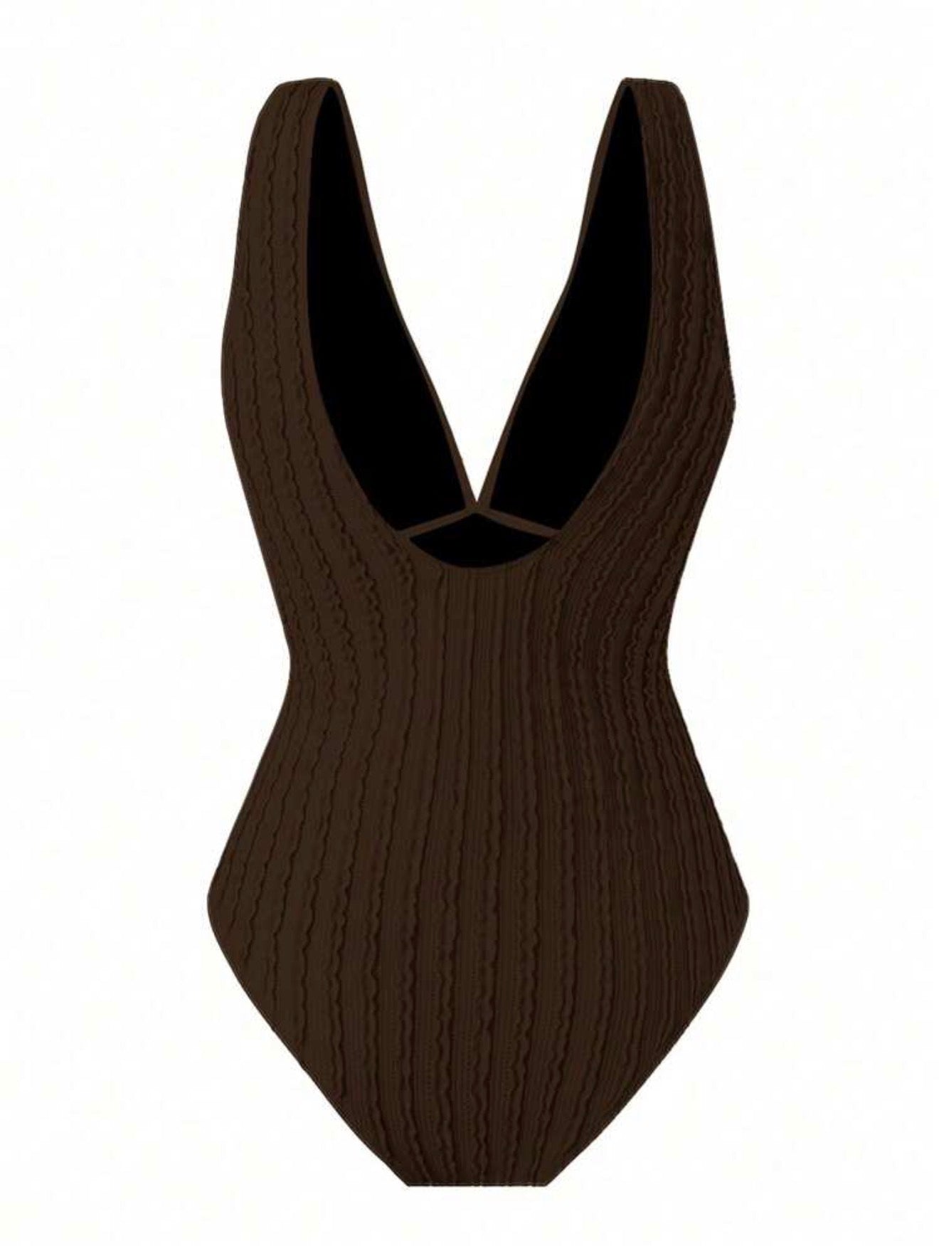 Maillot de Bain 1 Pièce avec Paréo Texturé Marron