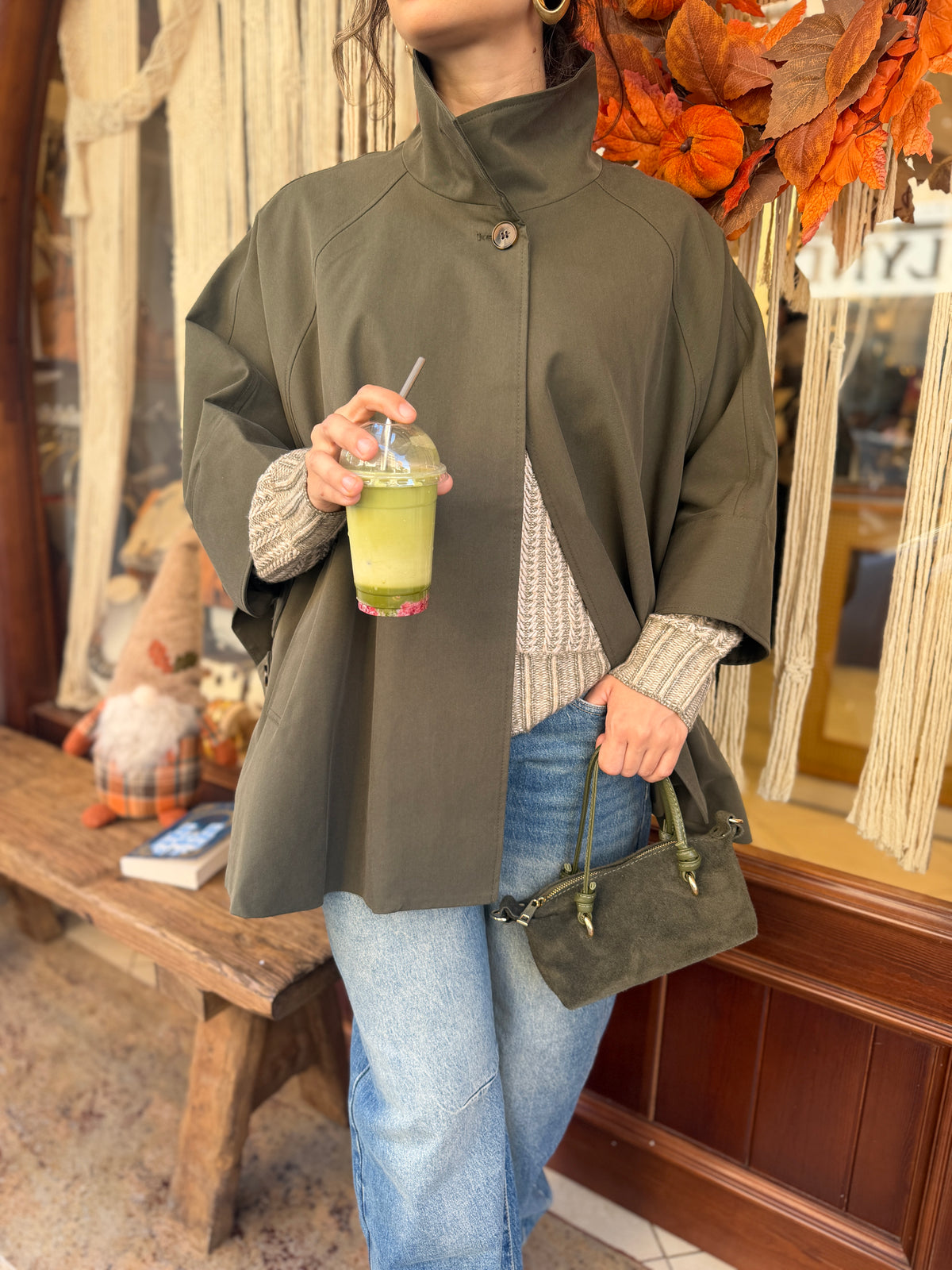 Trench-coat cape mi long boutonné