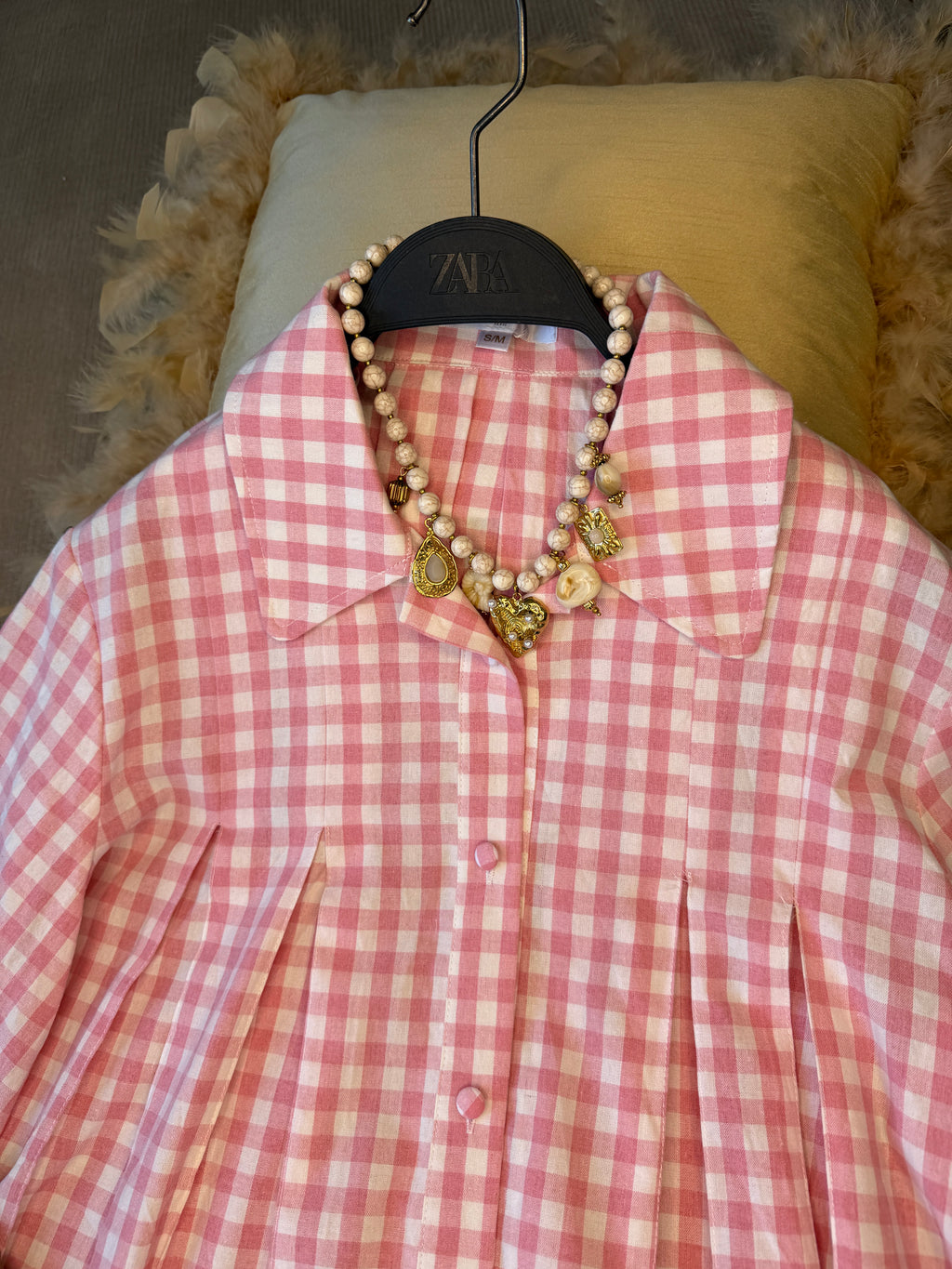 Chemise Oversize à Plis Structurés en 100% Coton Vichy