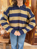 Pull polo en maille douce rayé