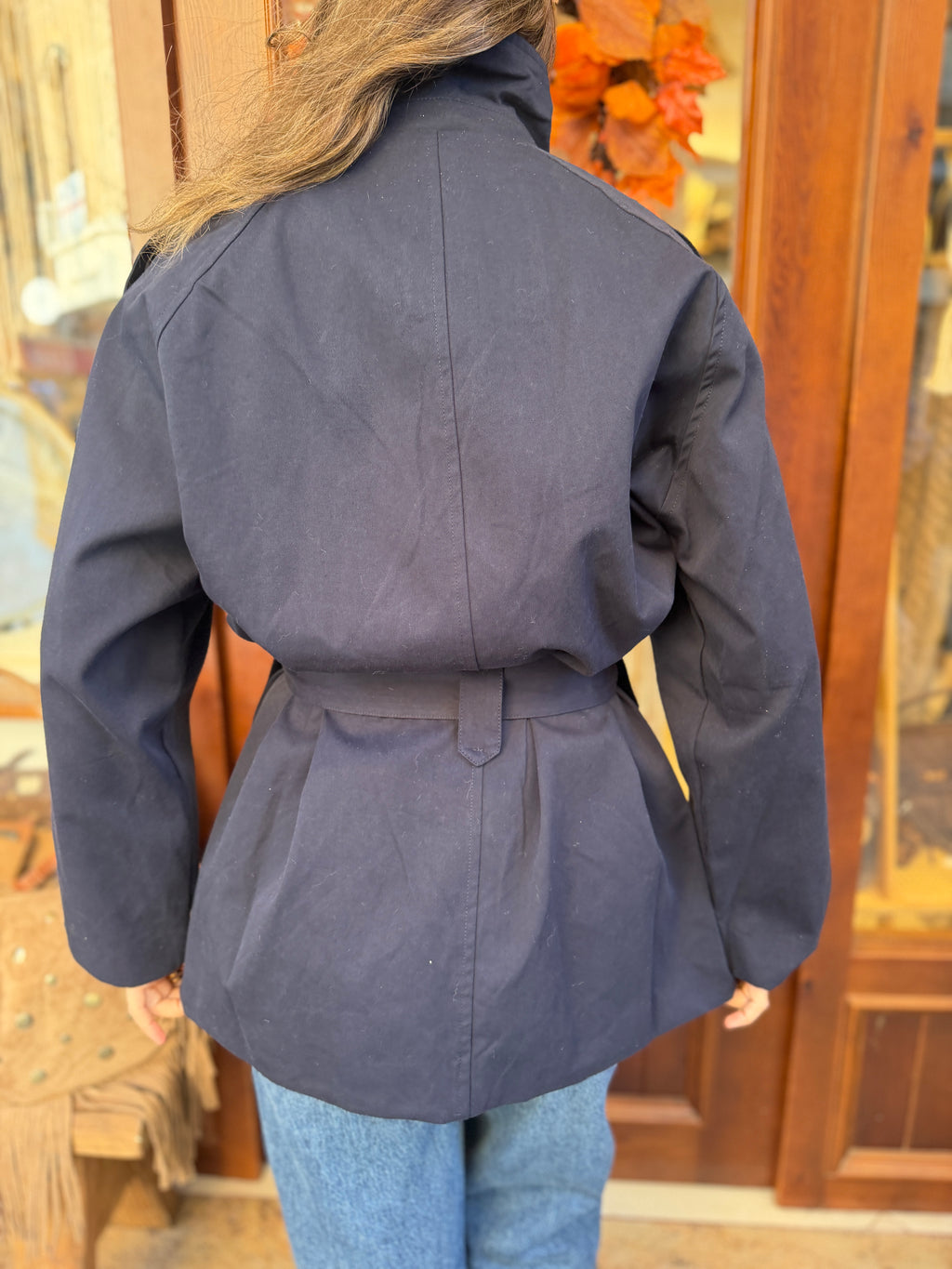 Trench-coat mi long large col montant
