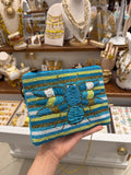 Pochette Handmade Perlée Abeille Bleu Azu