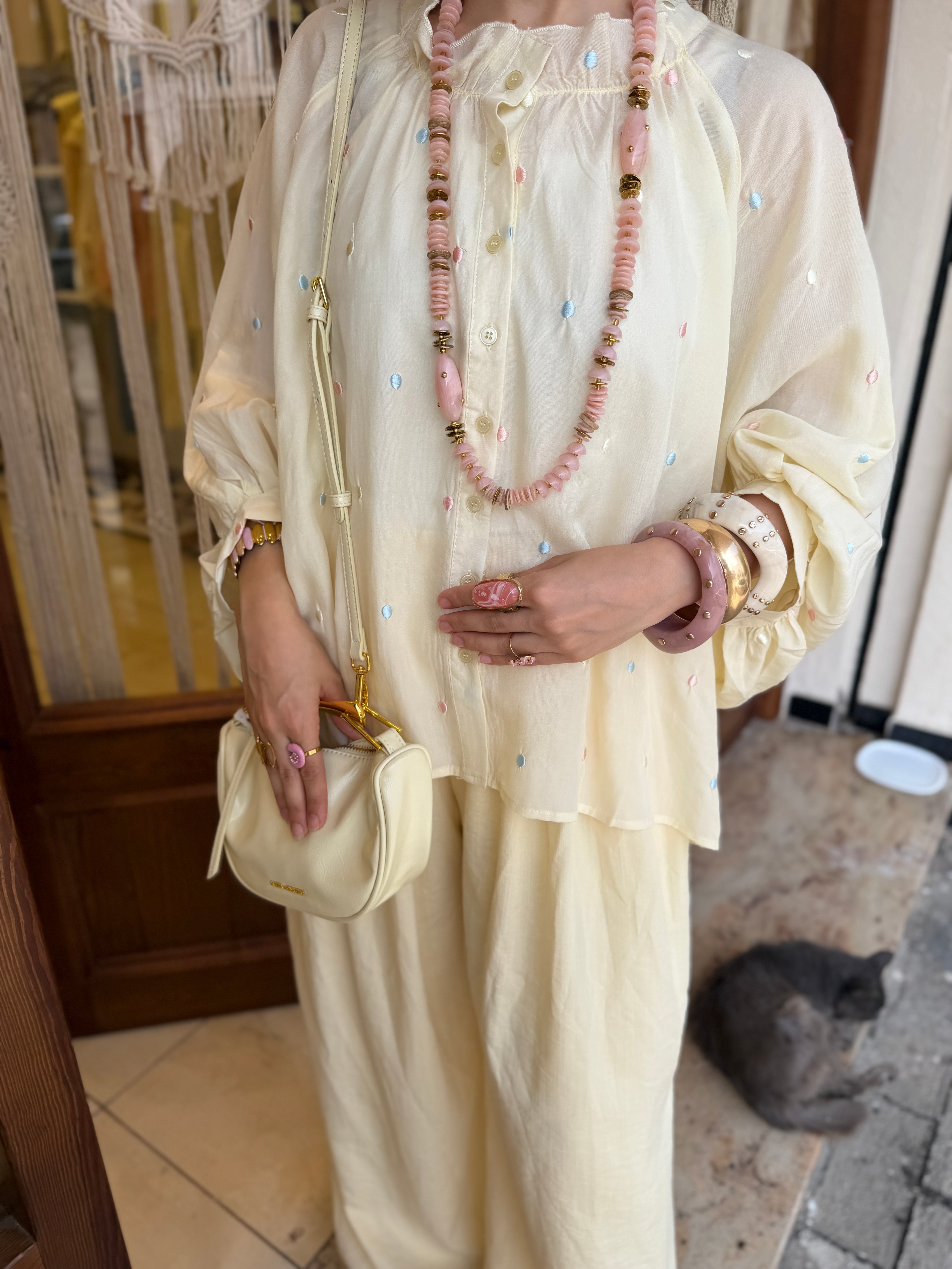 Chemise Fluide Broderie Points Multicolores