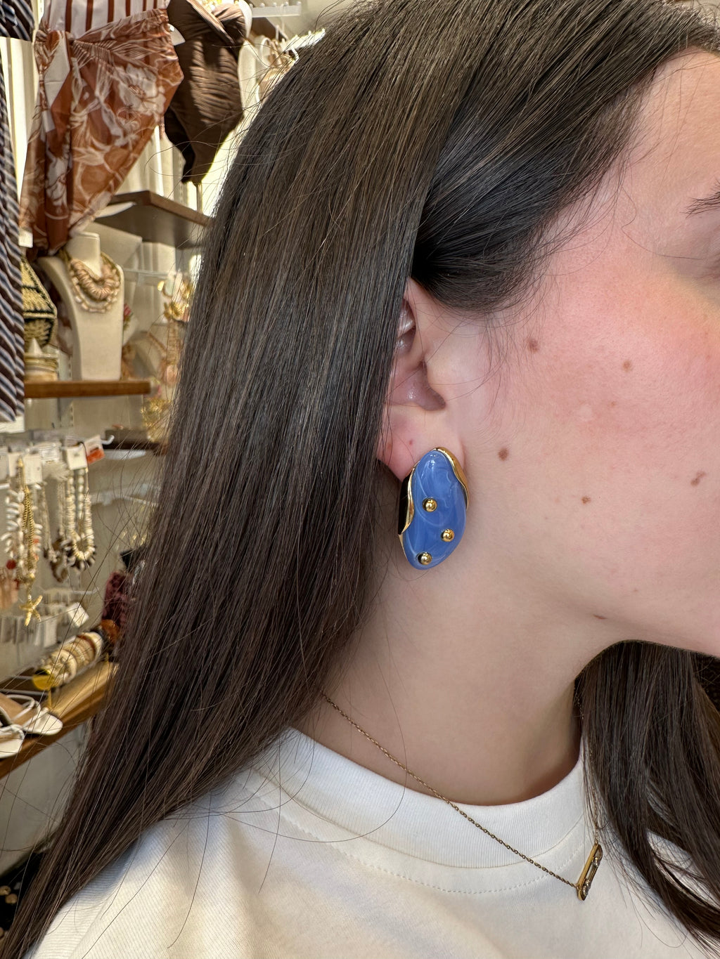 Boucles d’oreilles Ovales Résine Bleue
