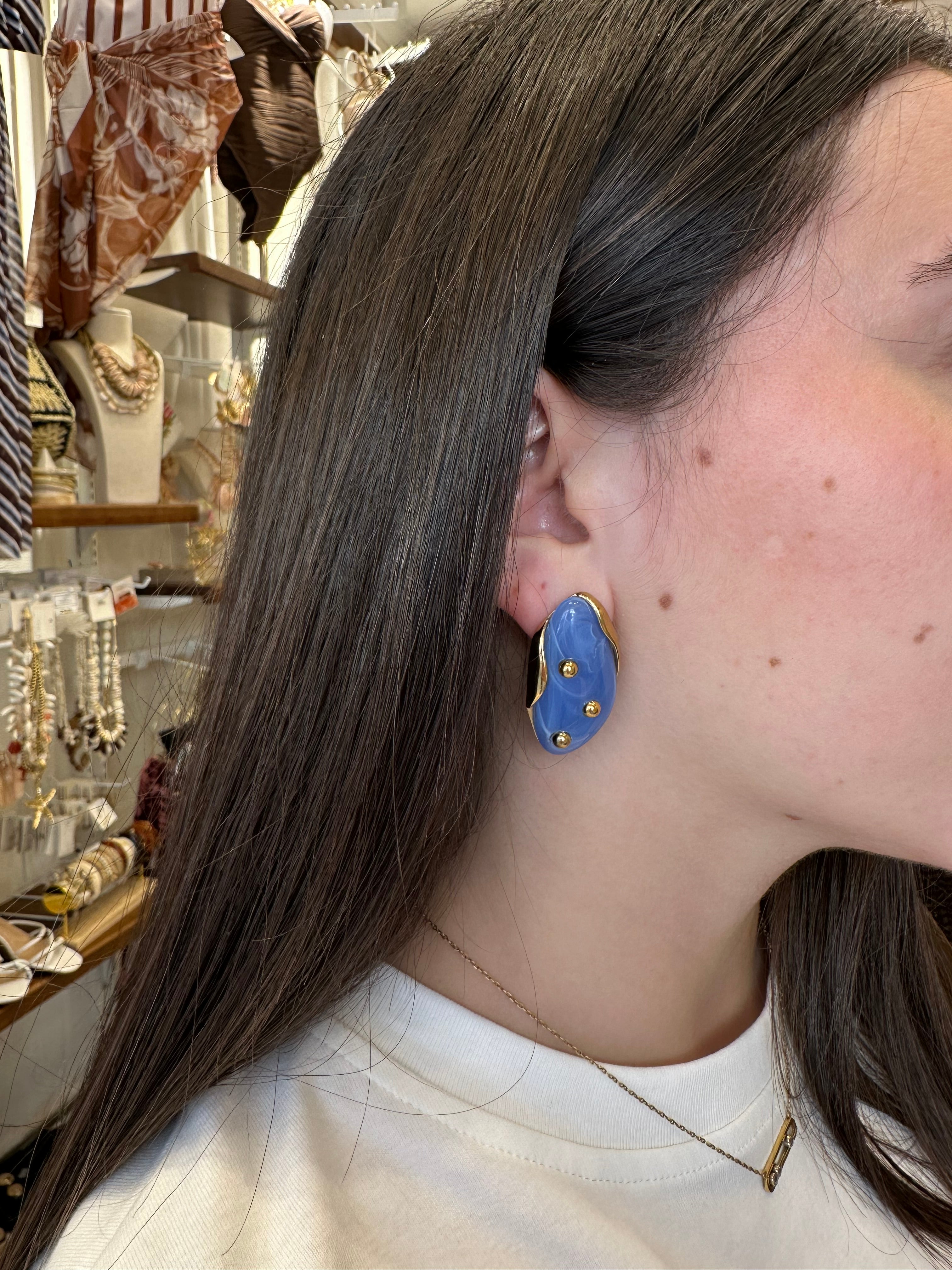 Boucles d’oreilles Ovales Résine Bleue