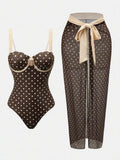 Maillot de bain coquille polka dots avec paréo