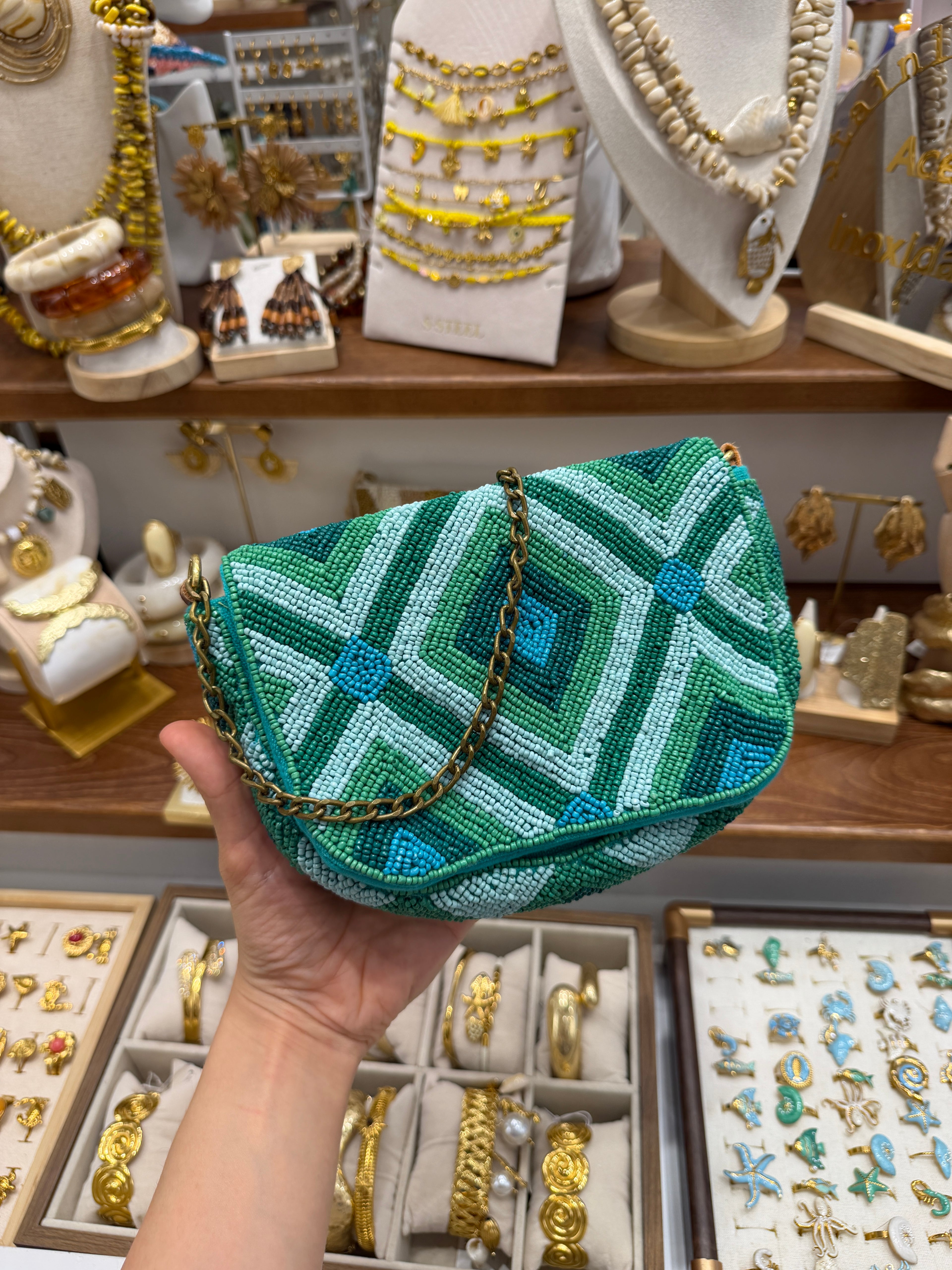 Sac à Main Handmade Perlé Vert Émeraude