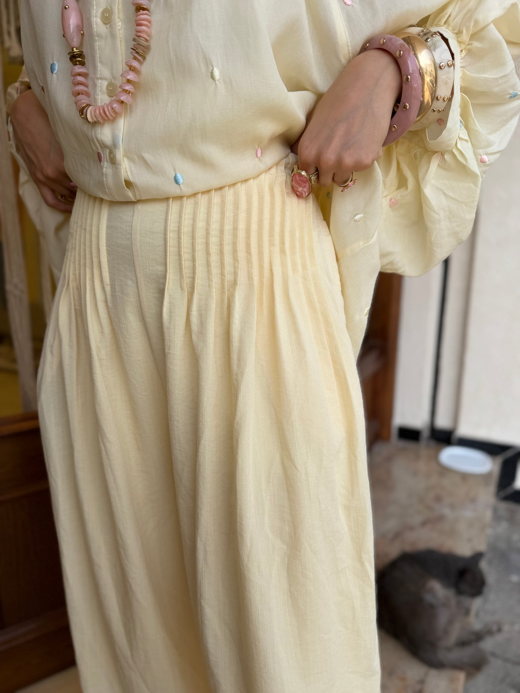 Pantalon Fluide à Plis en Lin et Viscose