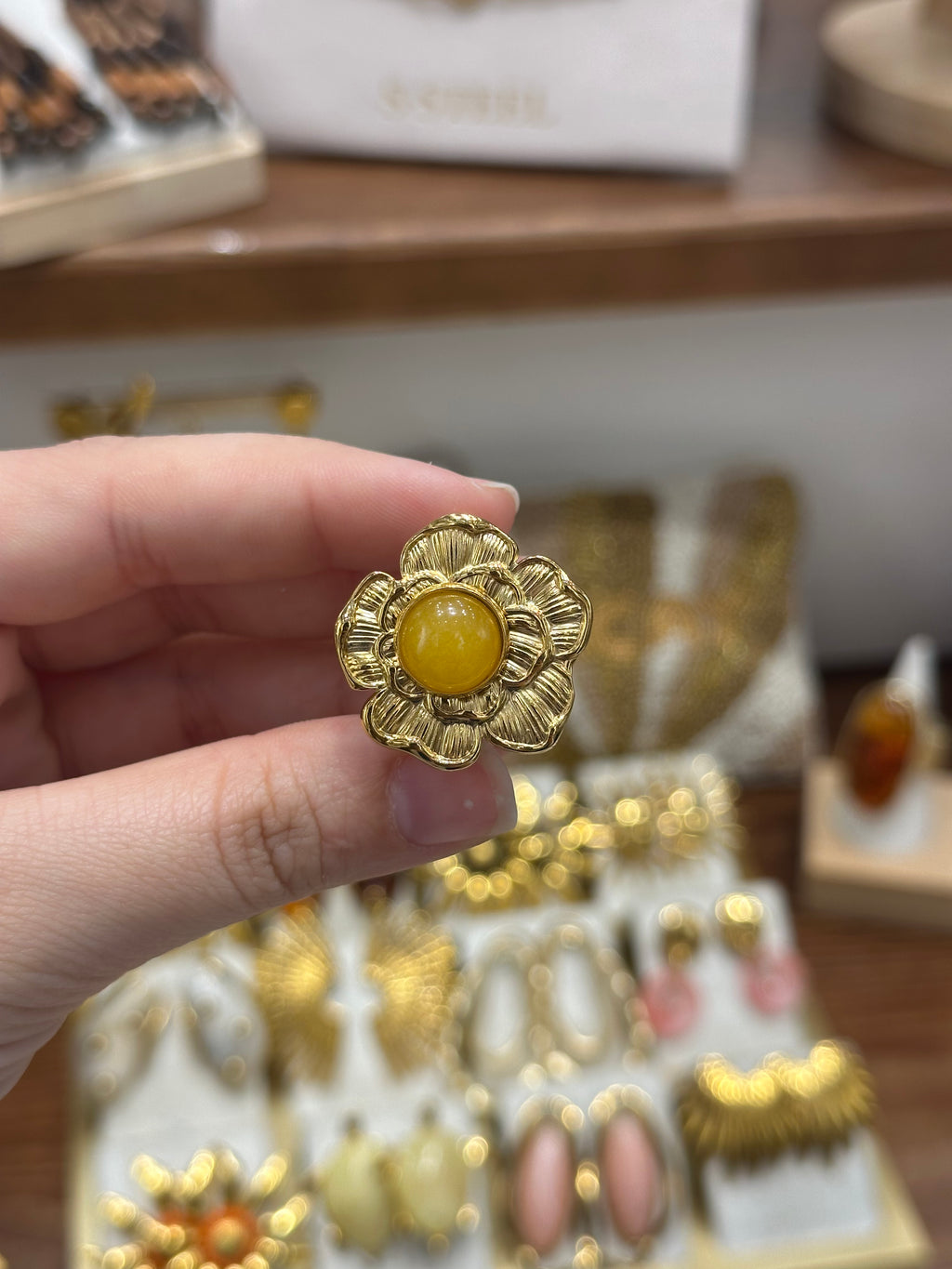Bague Fleur Dorée & Pierre Jaune
