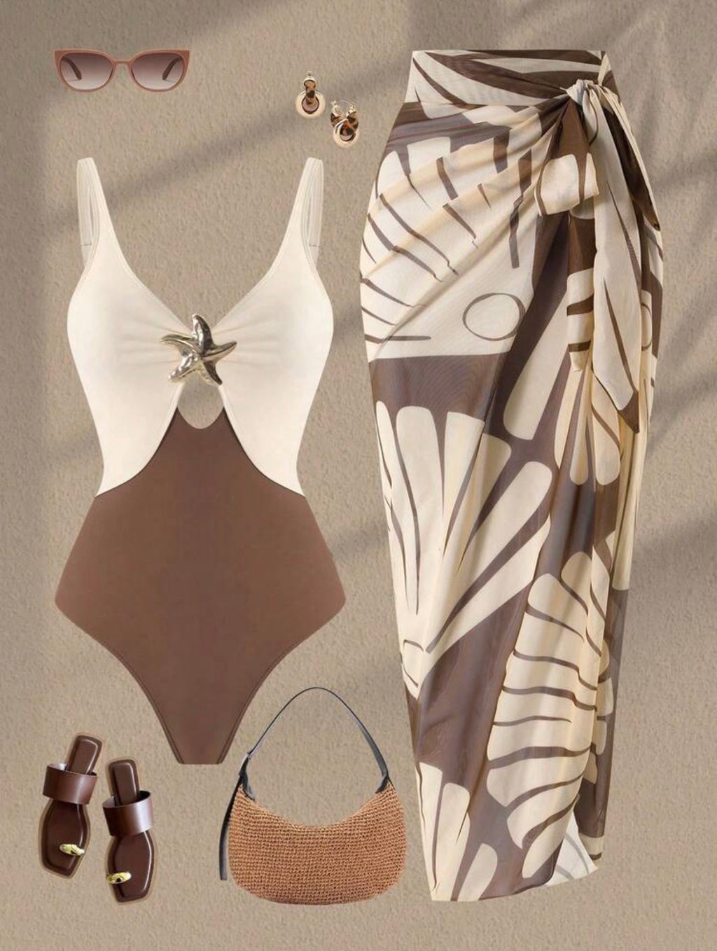 Maillot de bain bicolore une pièce avec paréo
