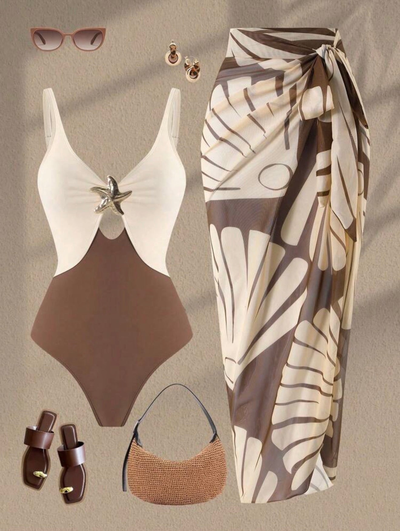 Maillot de bain bicolore une pièce avec paréo