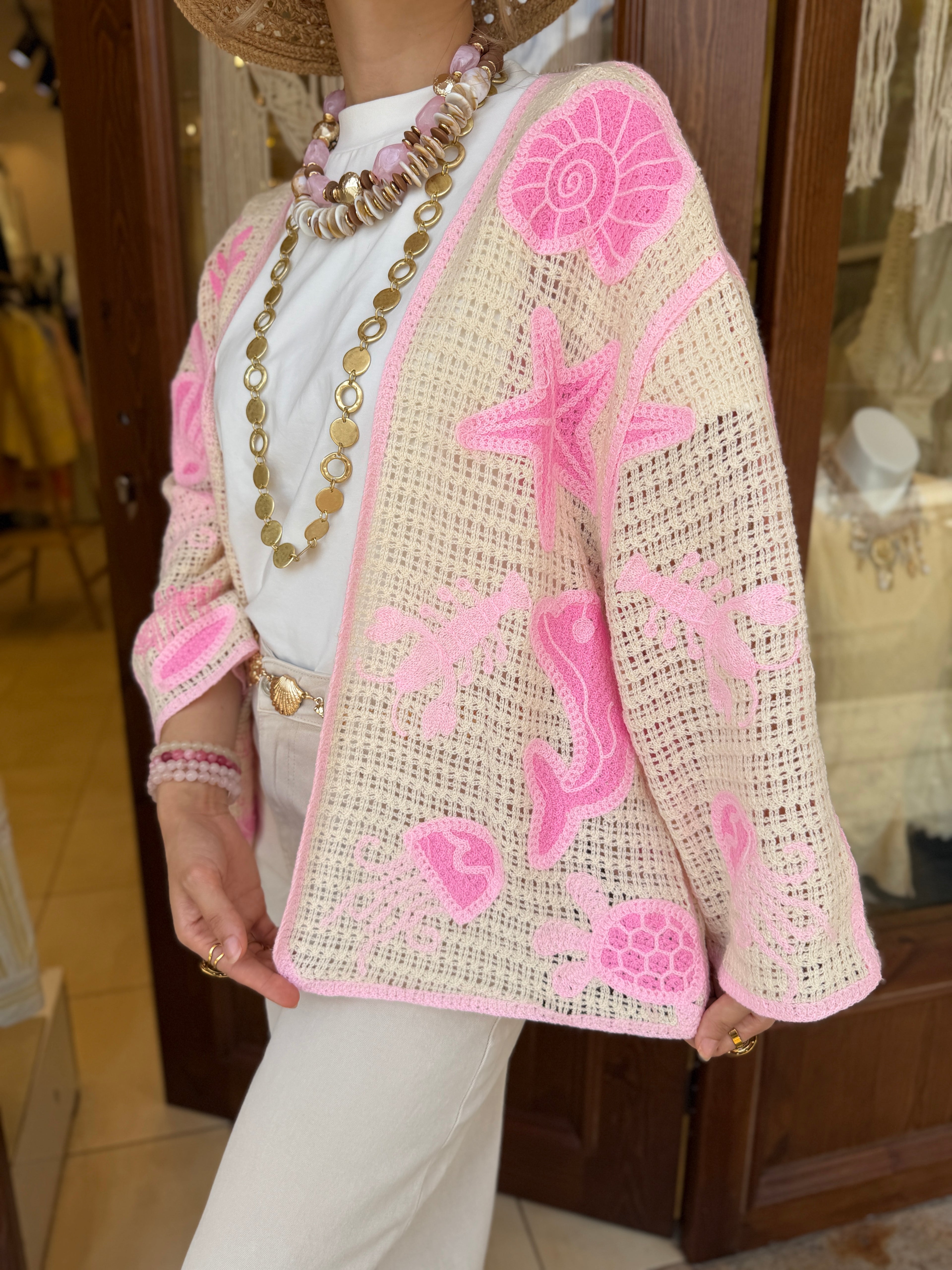 Gilet en Maille Broderie Marin