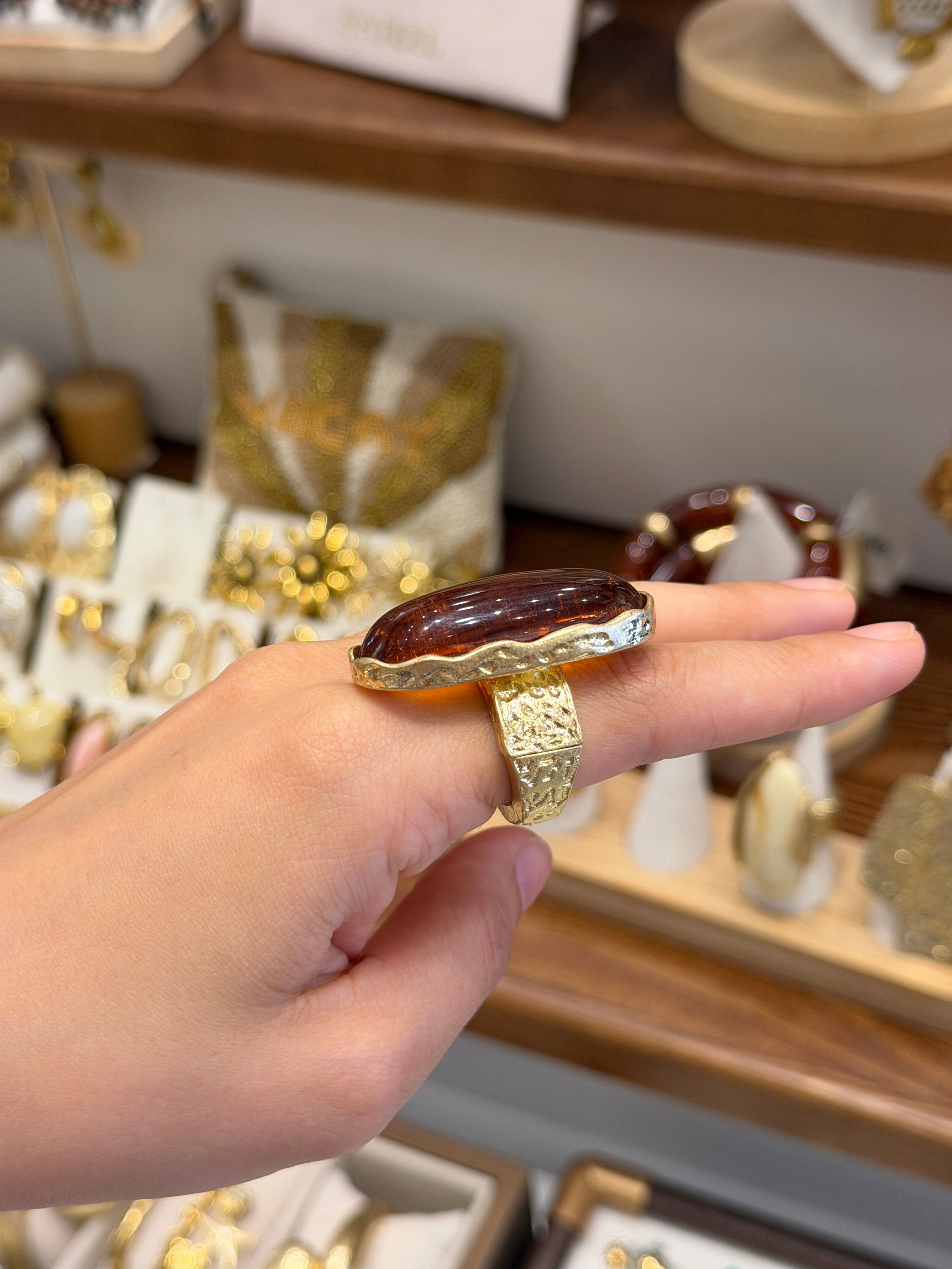 Bague Dorée Pierre Effet Ambre