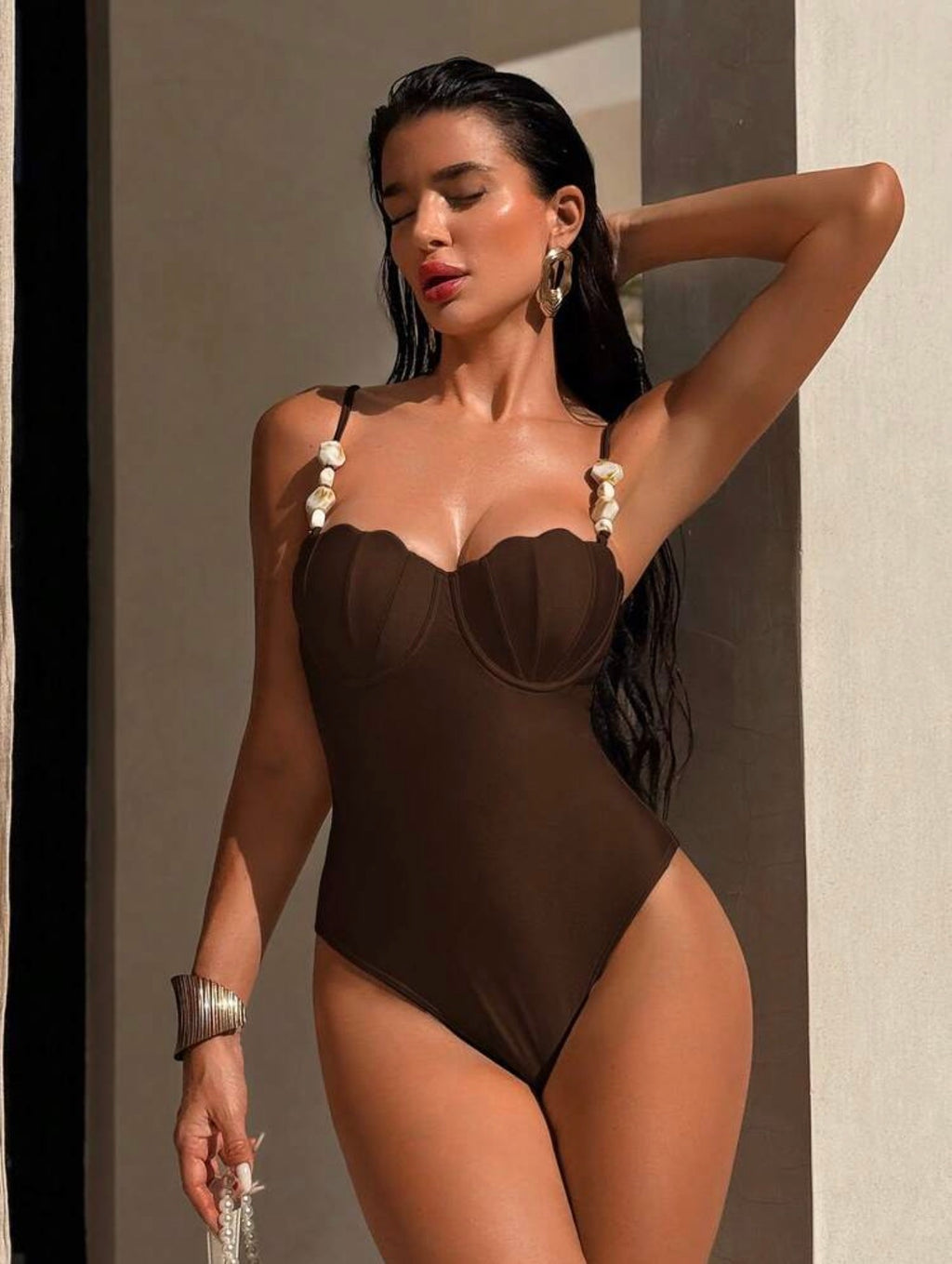 Maillot de Bain Coquille 1 Pièce avec Paréo