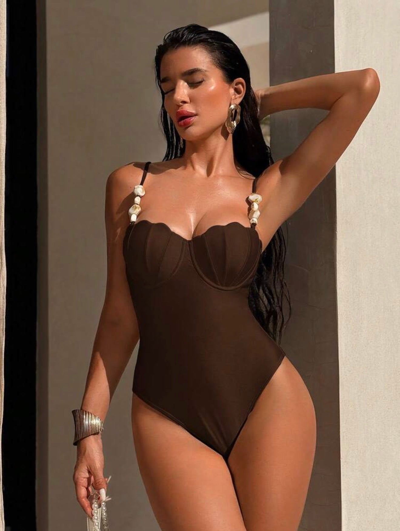 Maillot de Bain Coquille 1 Pièce avec Paréo