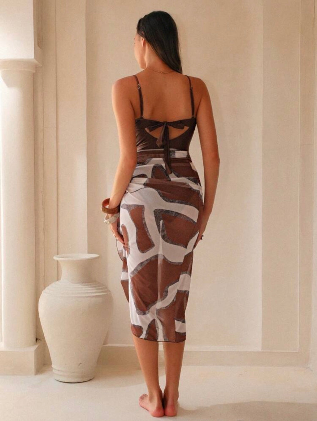 Maillot de Bain 1 Pièce avec Paréo Imprimé