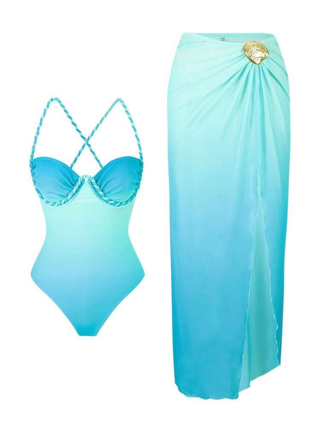 Maillot de bain bleu azur une pièce avec jupe longue