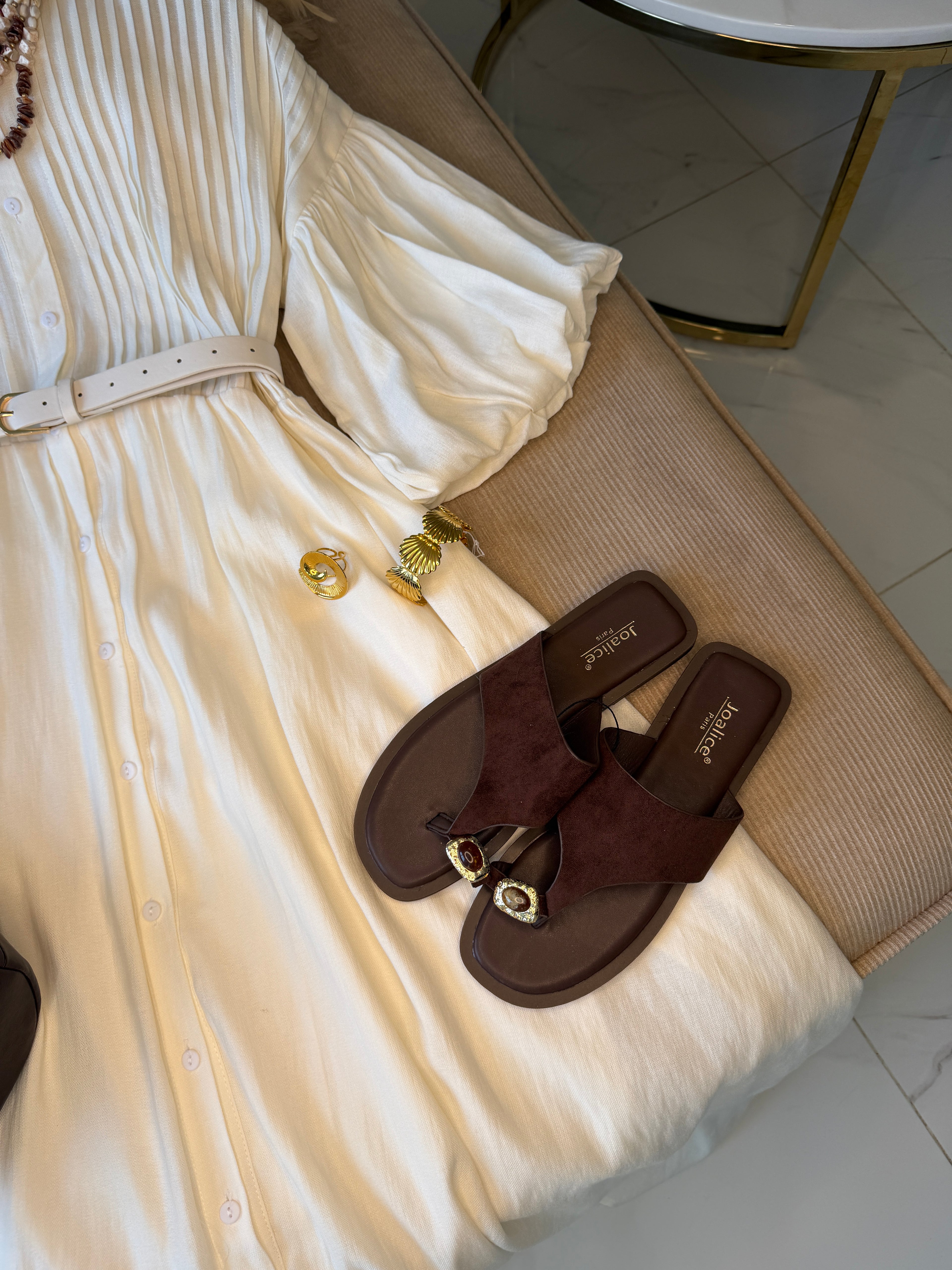 Robe Longue avec Ceinture Bohème Ivoire