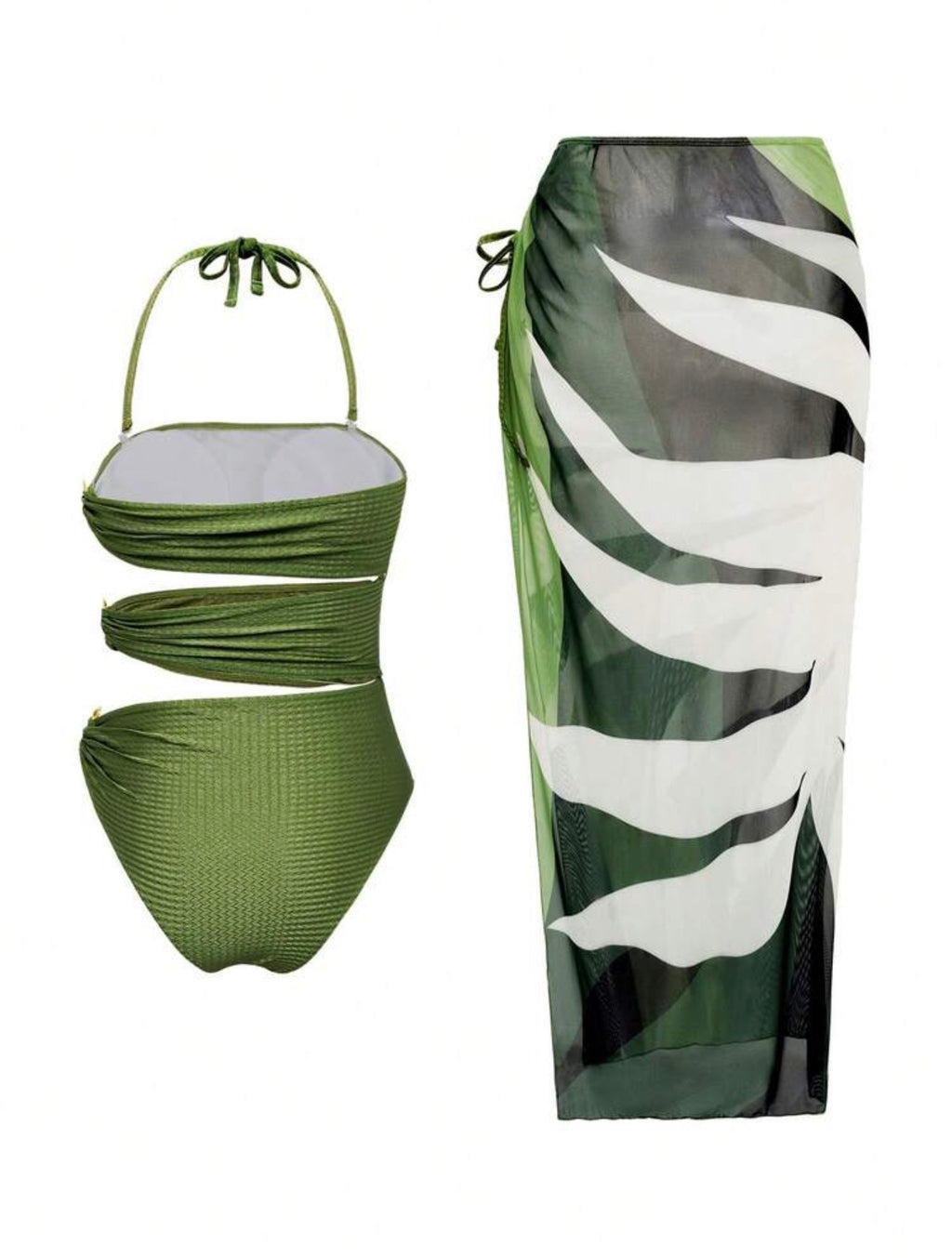 Maillot de bain une pièce avec broches en metal et jupe longue