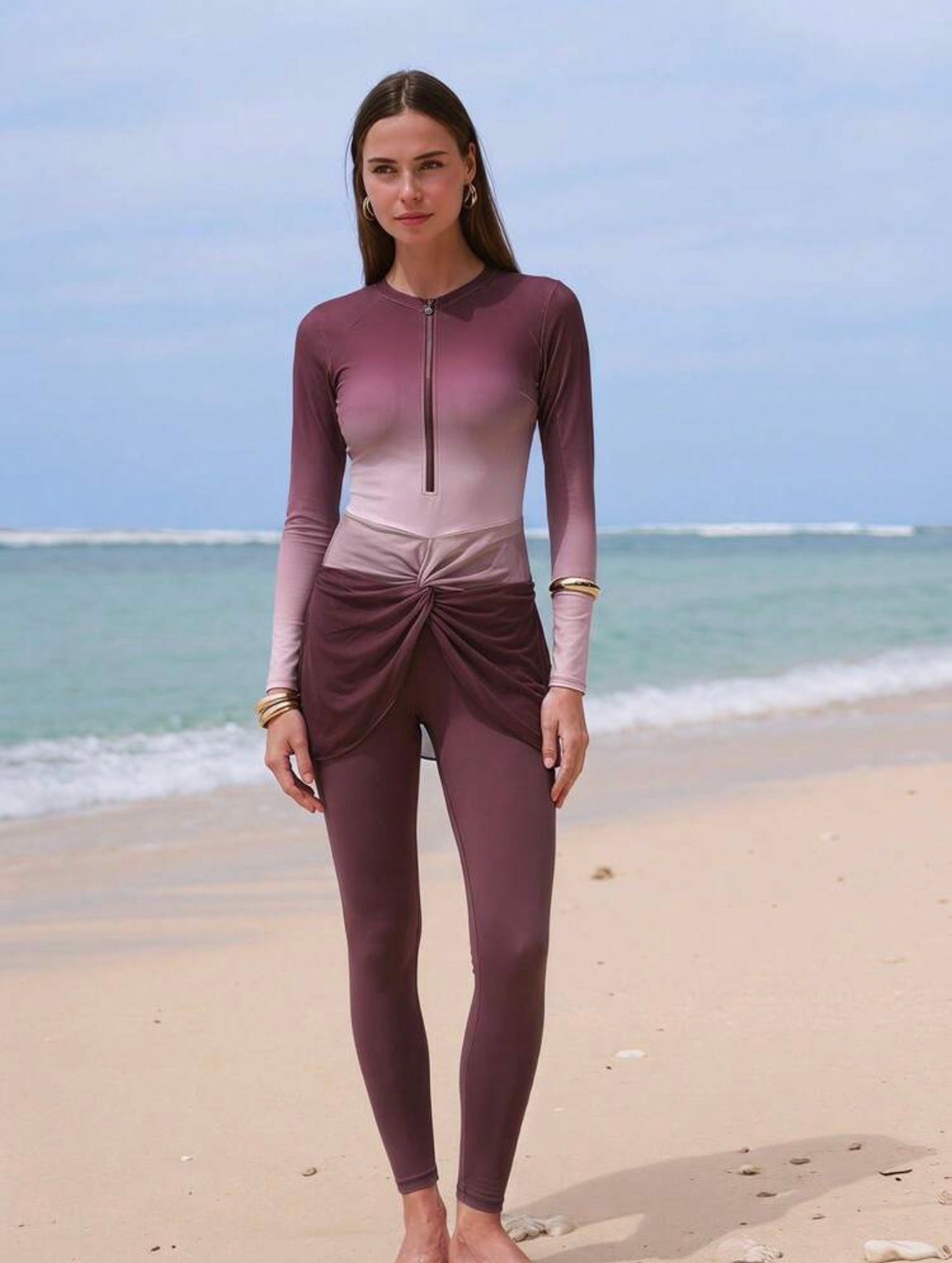 Burkini Modeste 2 Pièces Dégradé Fermeture Zip