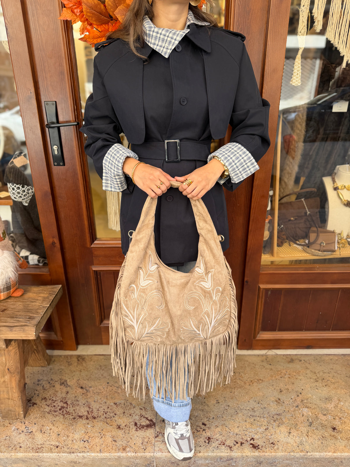 Sac suède shopper bohémien à franges
