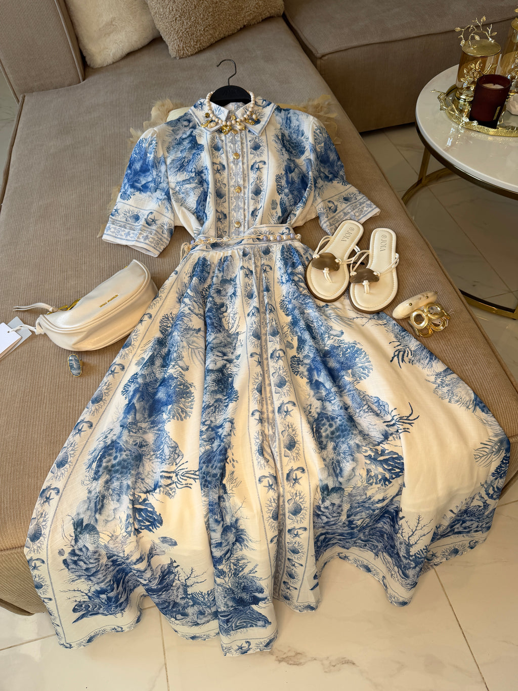 Ensemble Méditerranéen jupe maxi longue et blouse