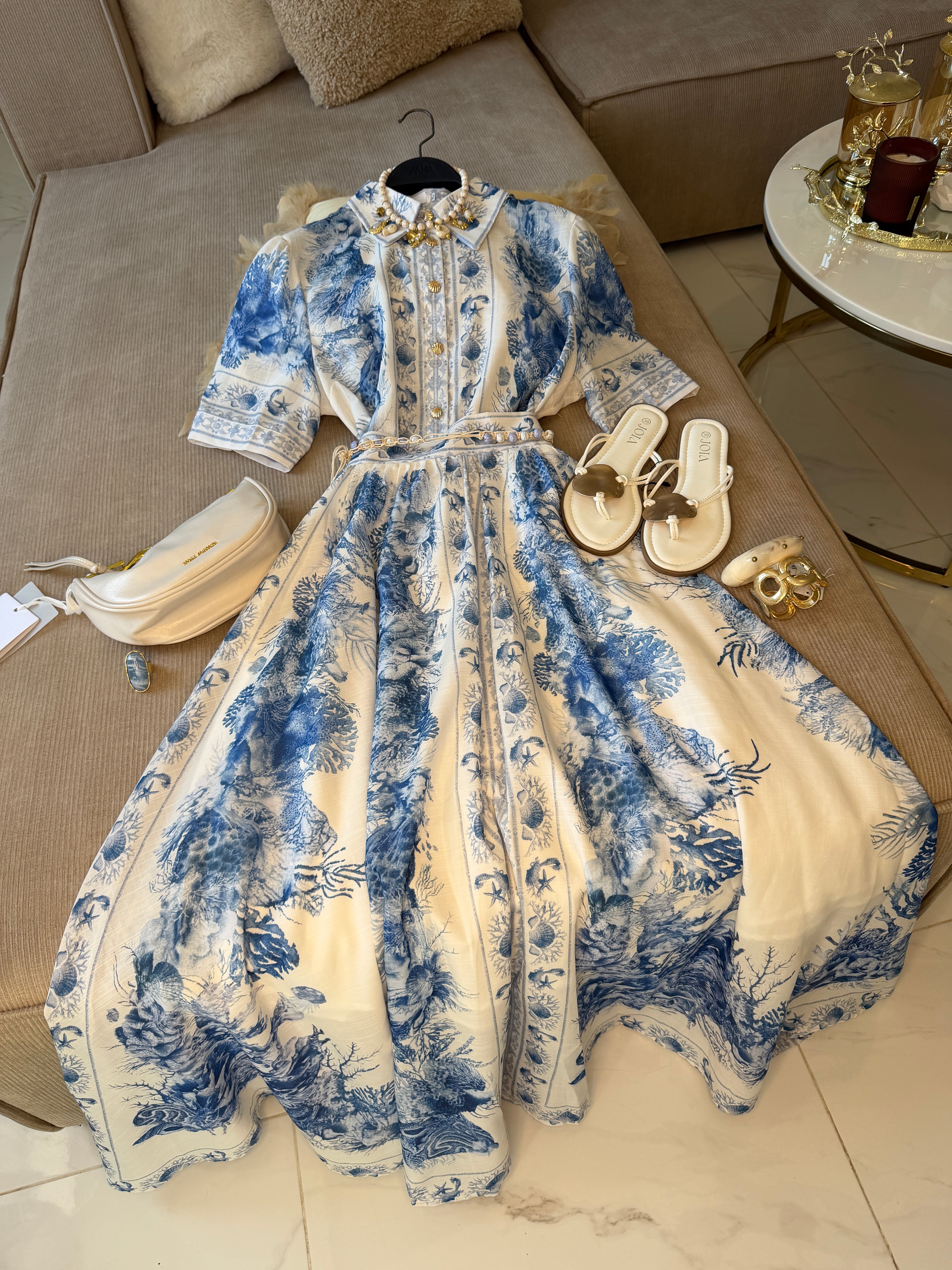 Ensemble Méditerranéen jupe maxi longue et blouse