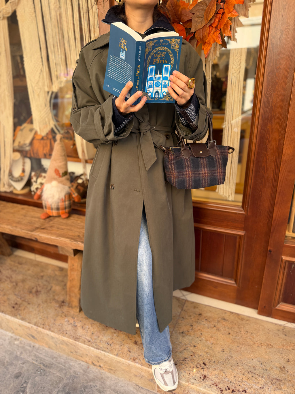 Trench-coat masculin maxi long kaki