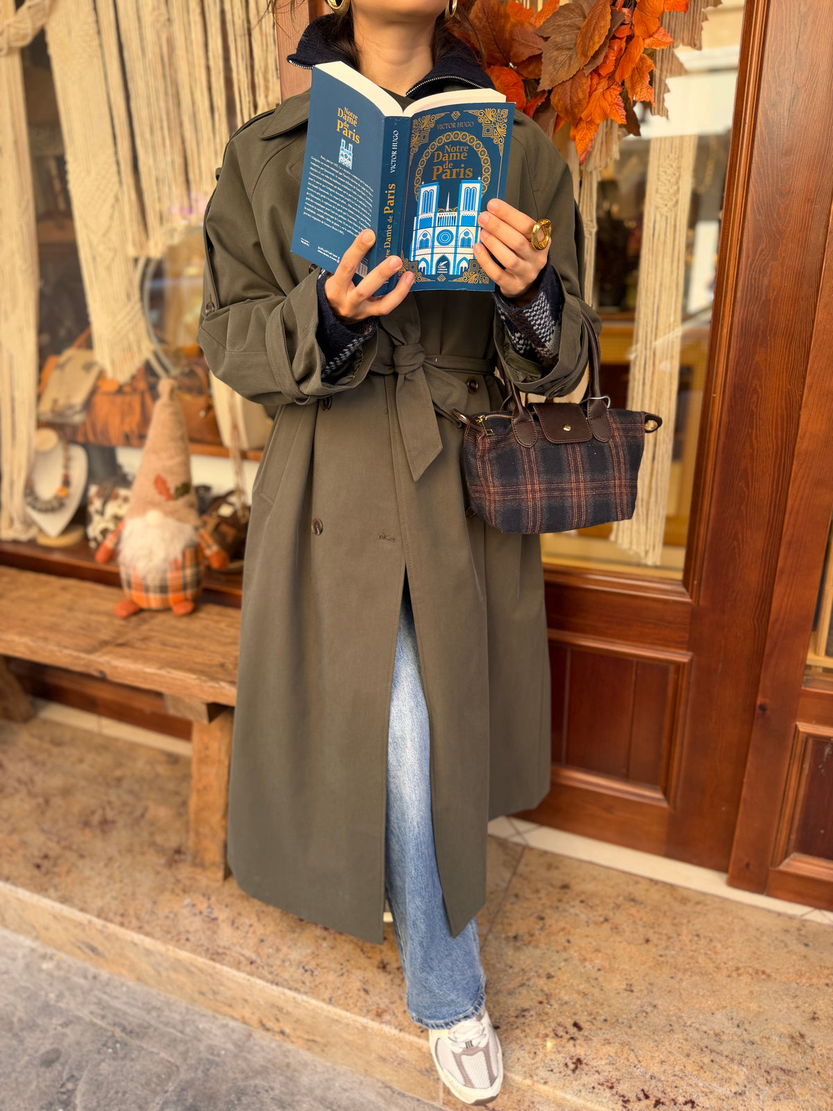 Trench-coat masculin maxi long kaki
