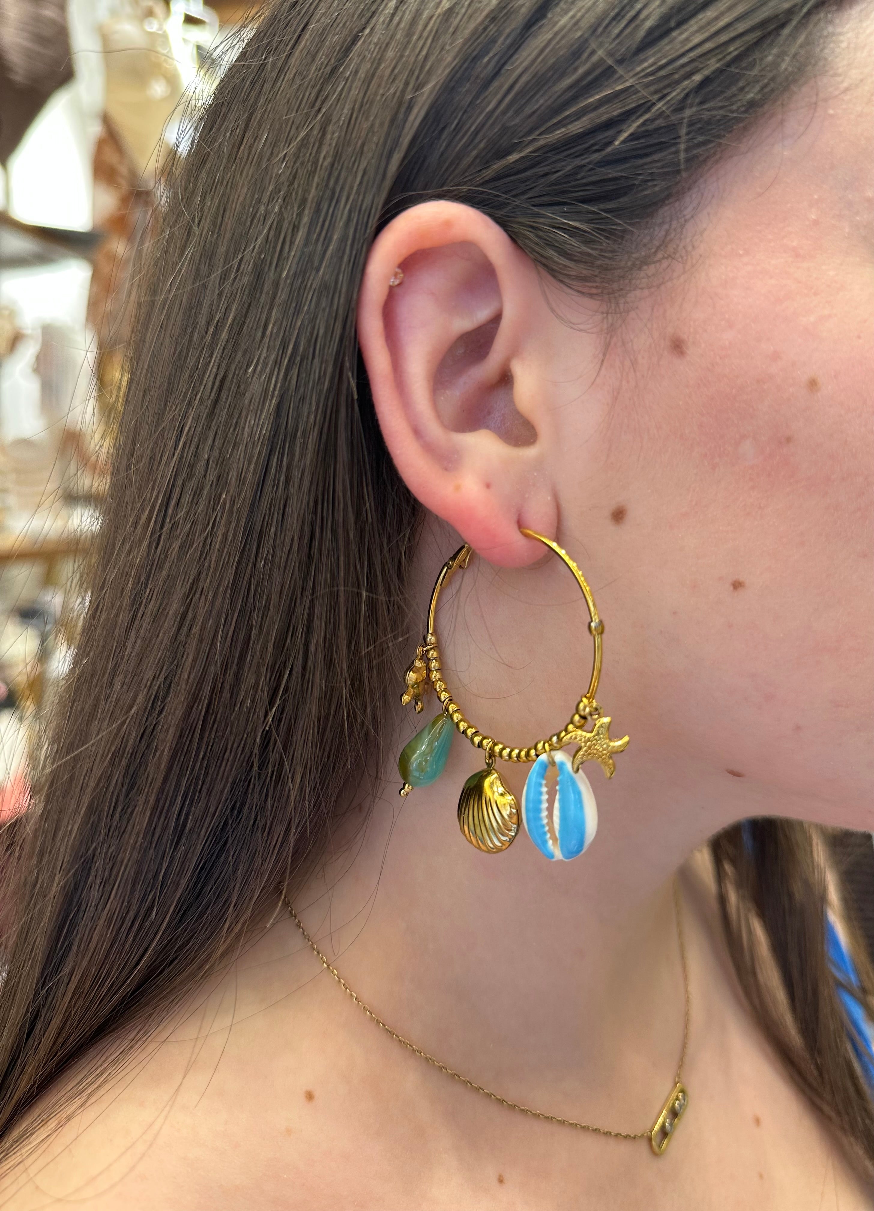 Créoles Charms Coquillages Bleues