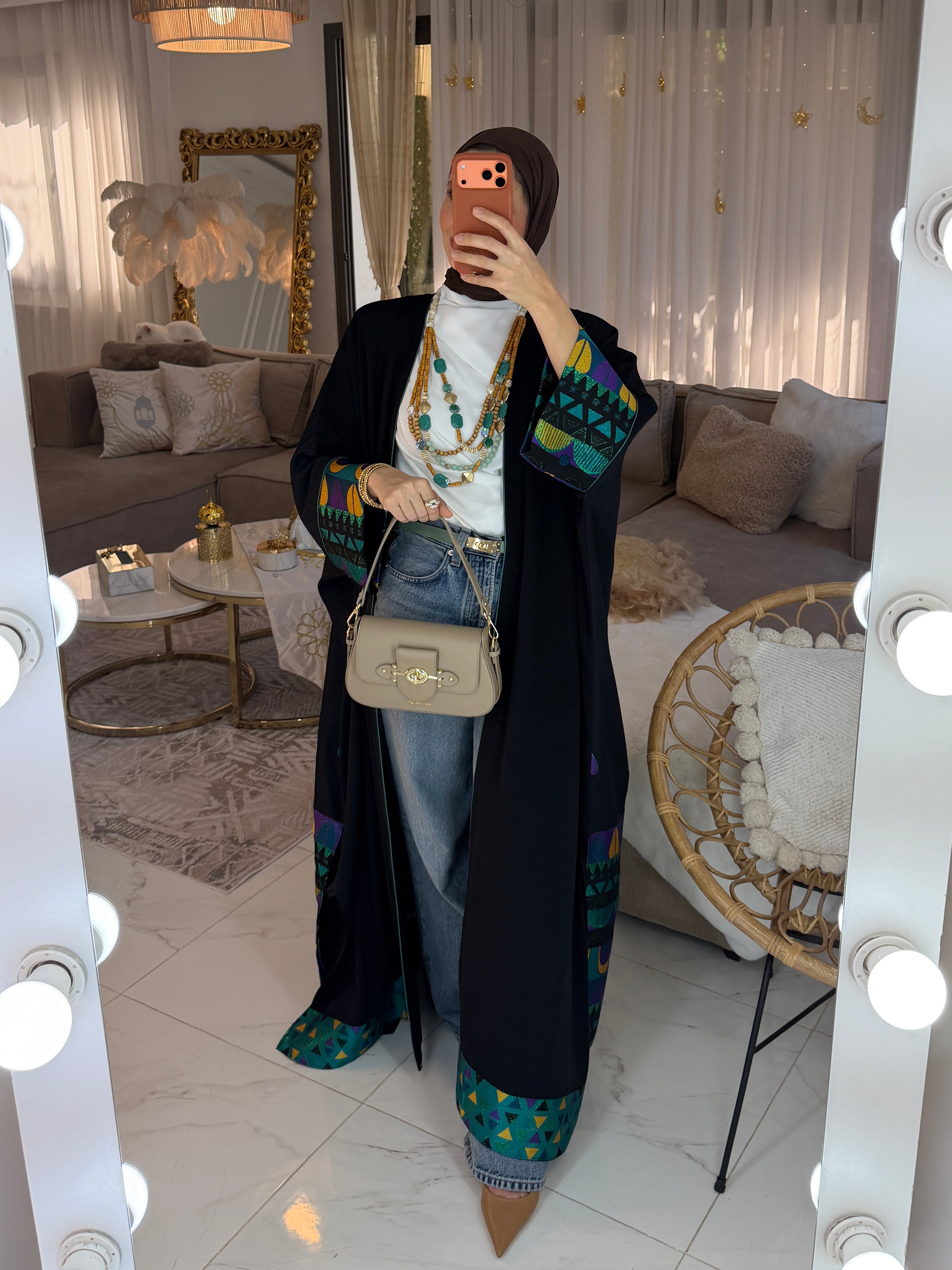 Abaya jacquard géométrique