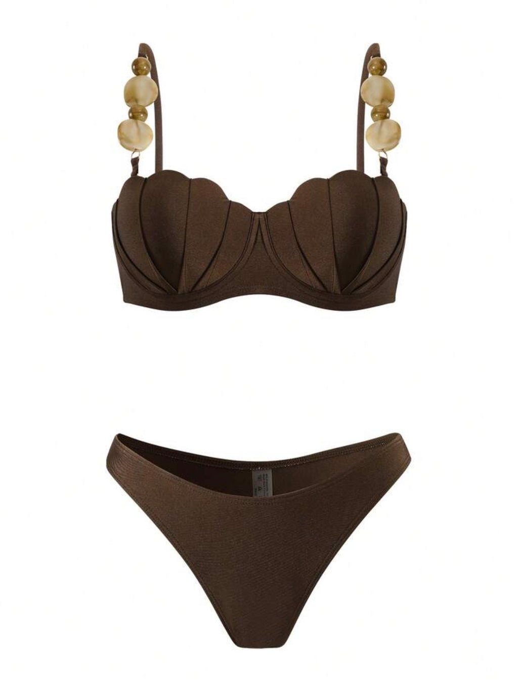 Maillot de Bain 2 Pièces Coquille avec Jupe Paréo Marron