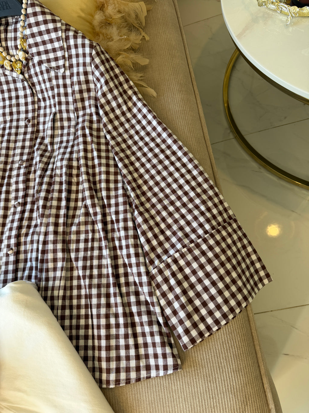 Chemise Oversize à Plis Structurés en 100% Coton Vichy