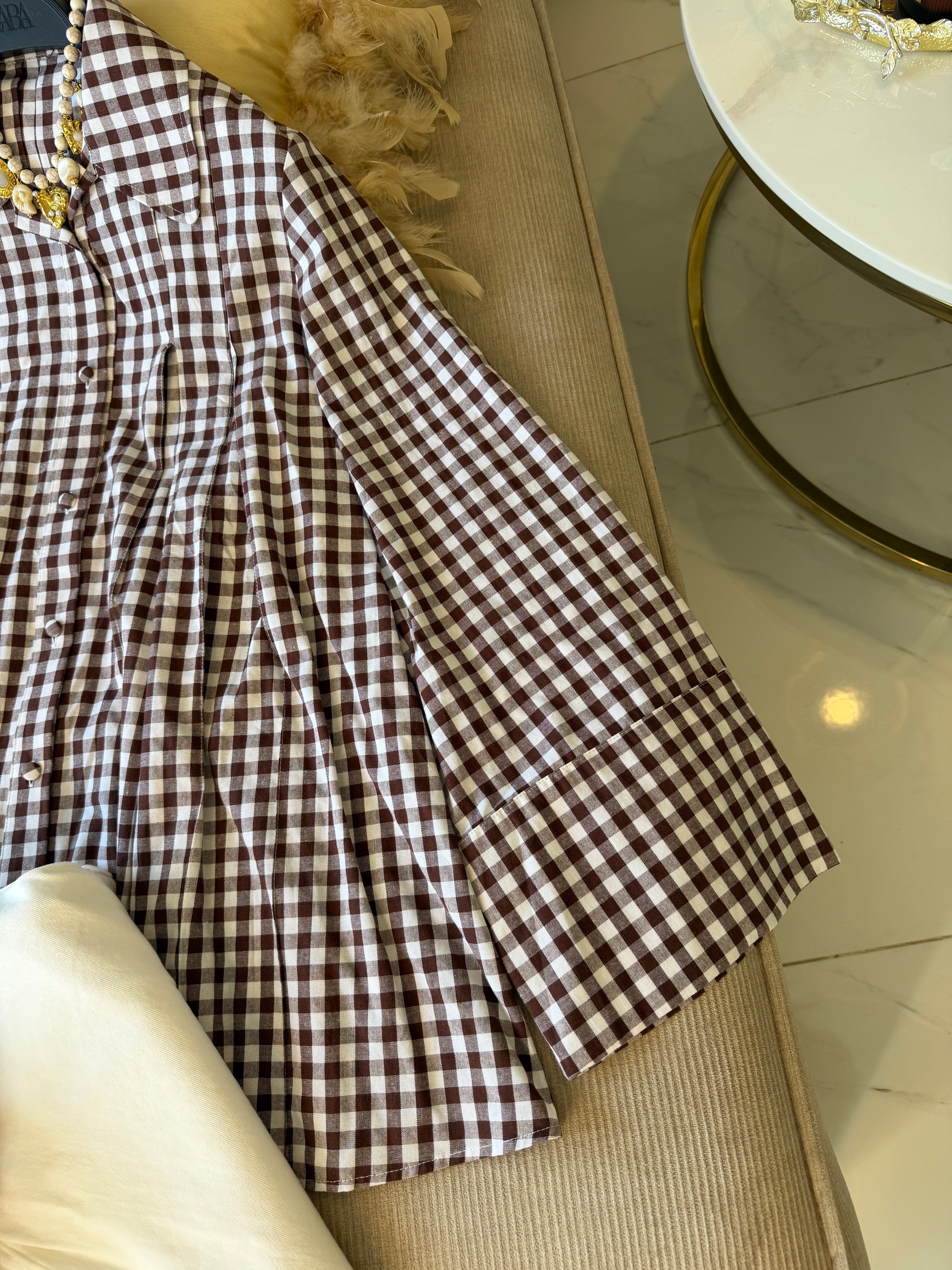 Chemise Oversize à Plis Structurés en 100% Coton Vichy