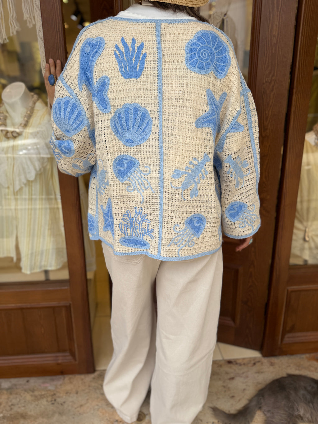 Gilet en Maille Broderie Marin