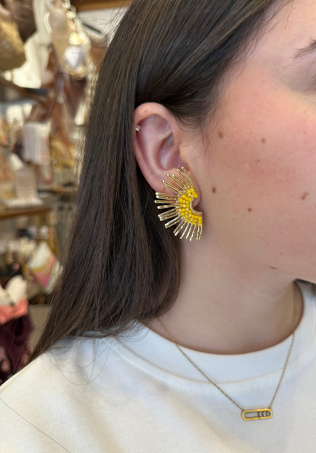 Boucles d’oreilles Déesse Perles Jaunes