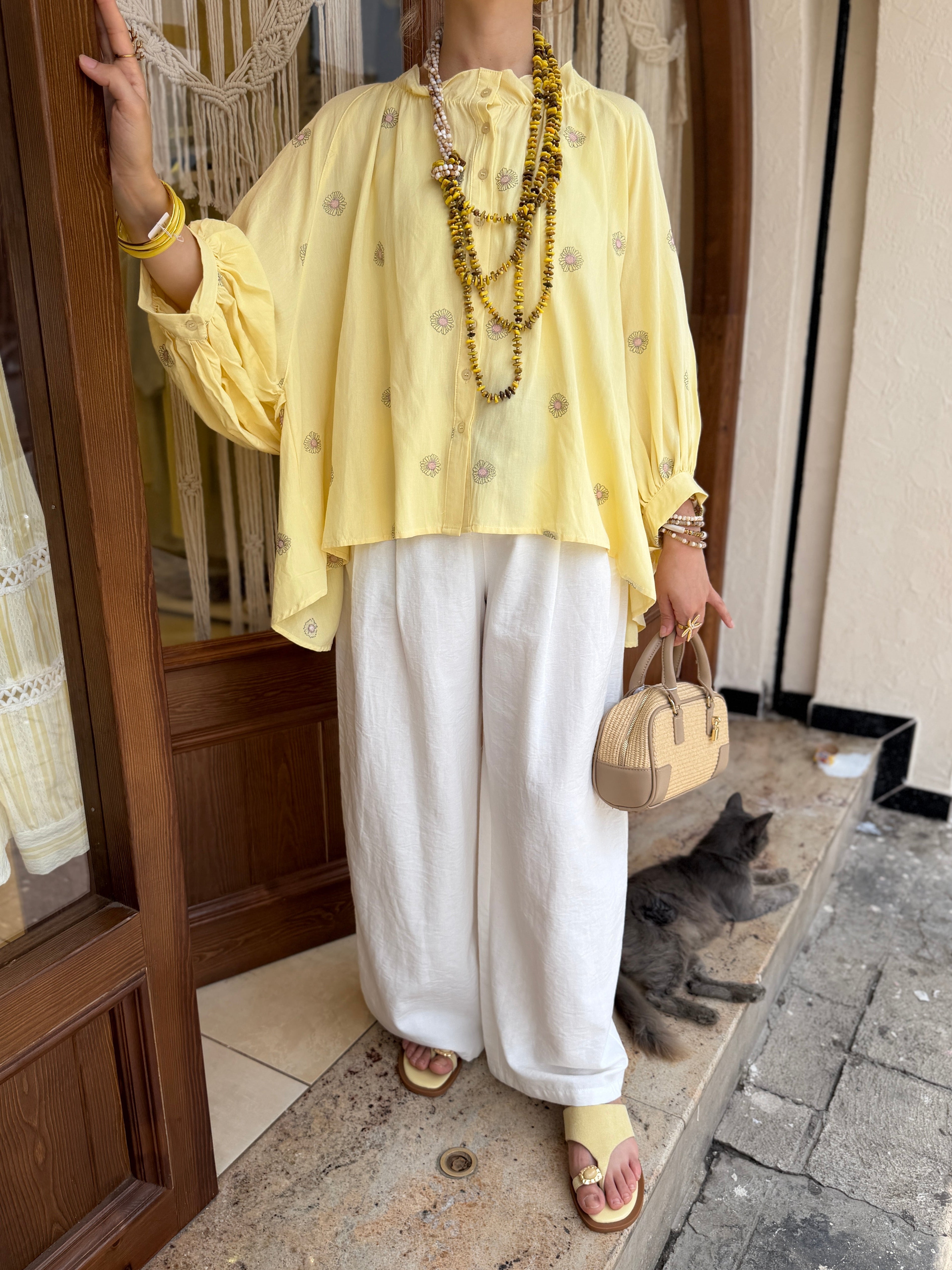 Collier Sautoir multi-chaînes Jaune et Beige
