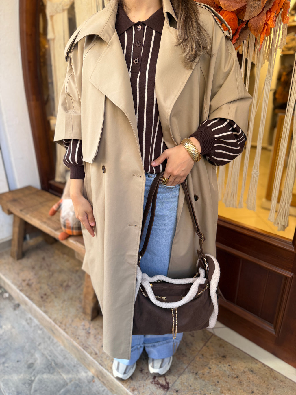 Trench-coat long coupe cape