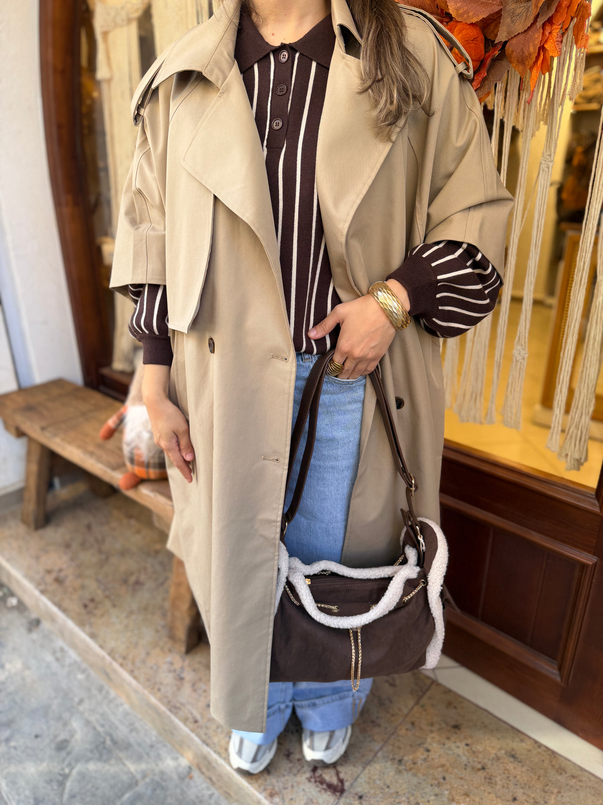 Trench-coat long coupe cape