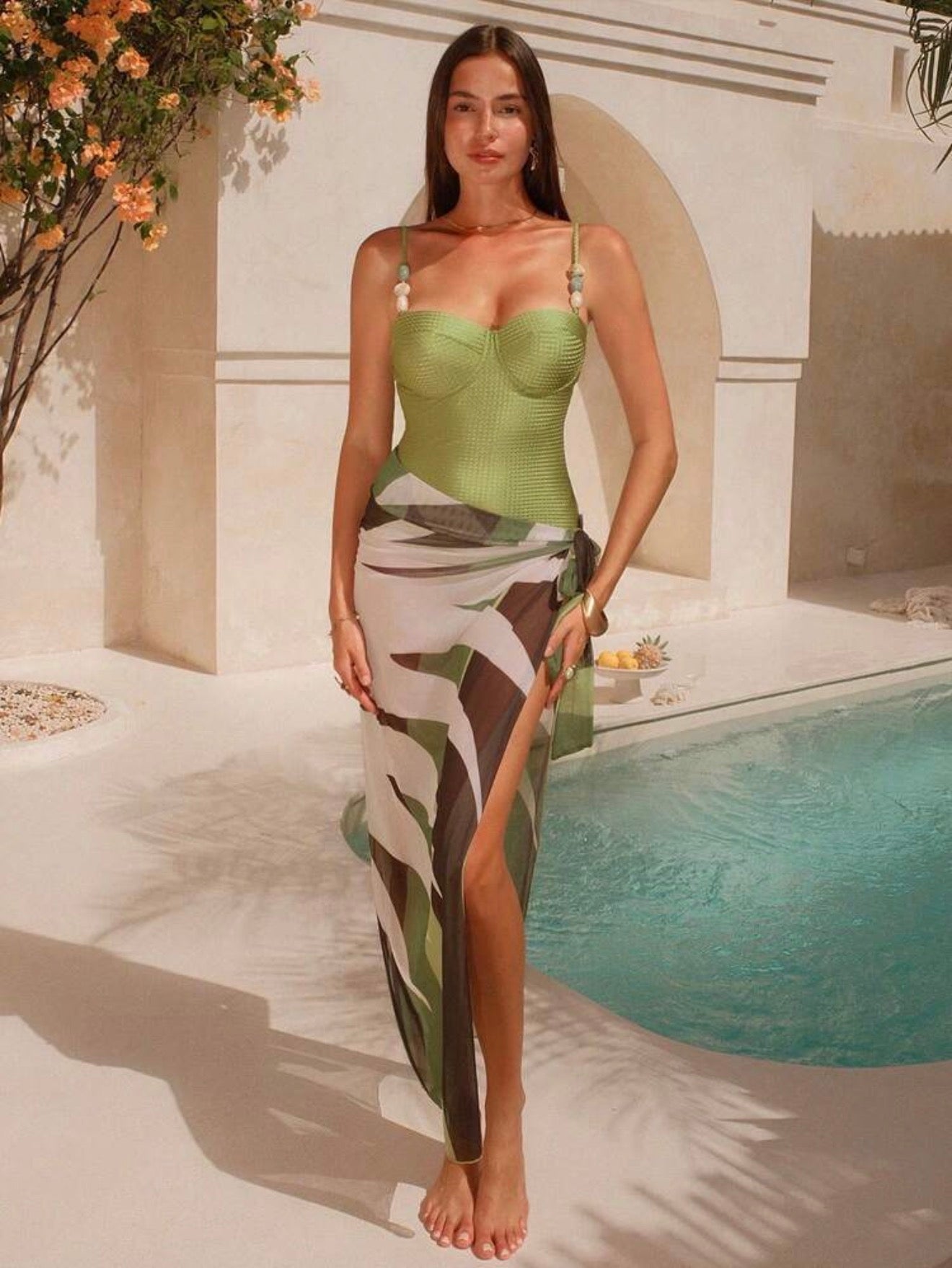 Maillot de bain jacquard une pièce avec jupe
