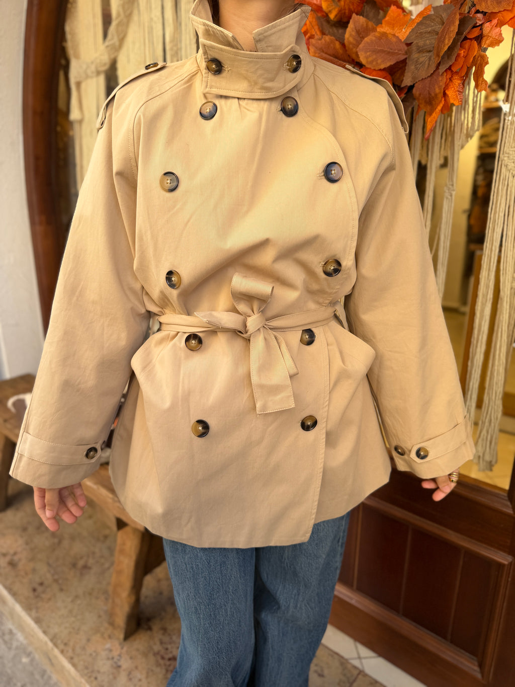 Trench-coat mi long col montant