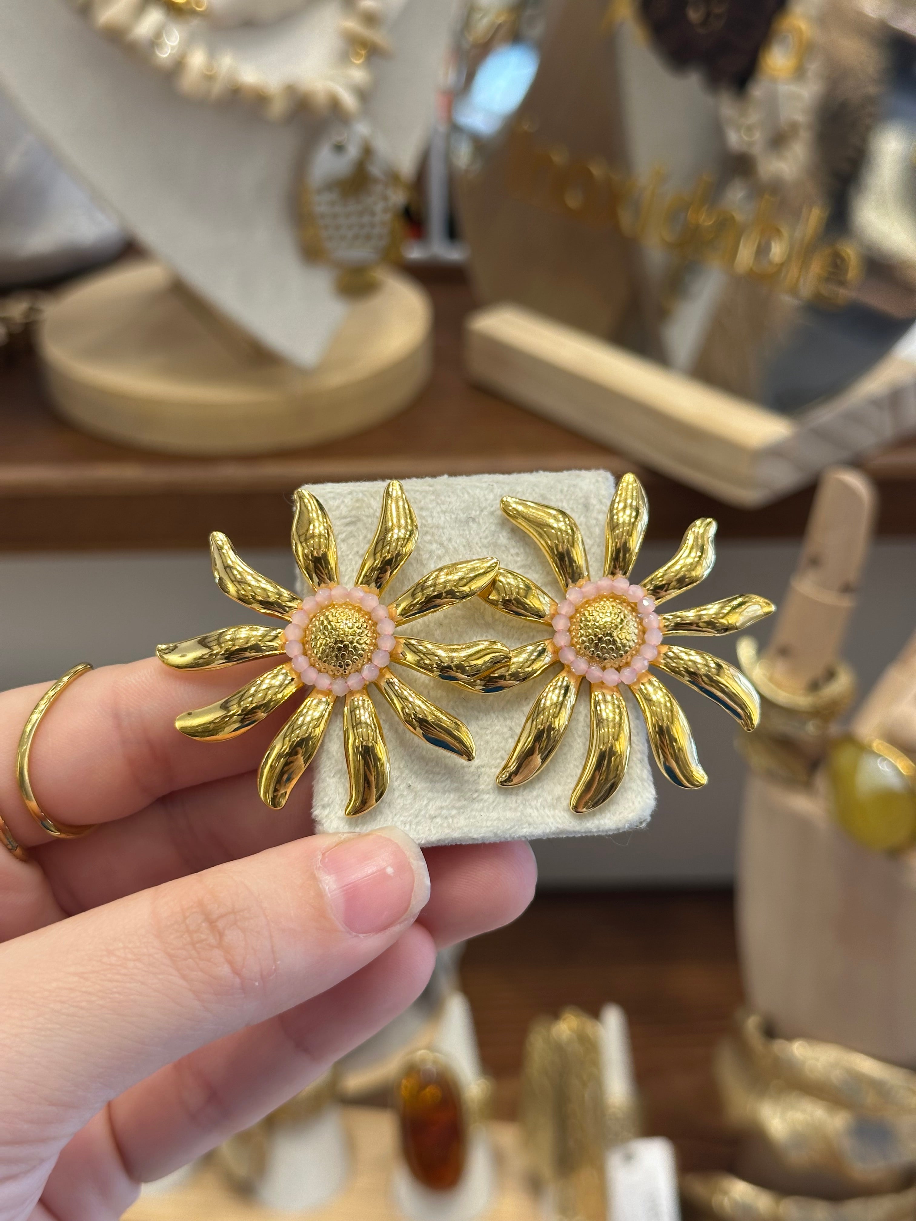 Boucle d’oreille Soleil Perles Roses