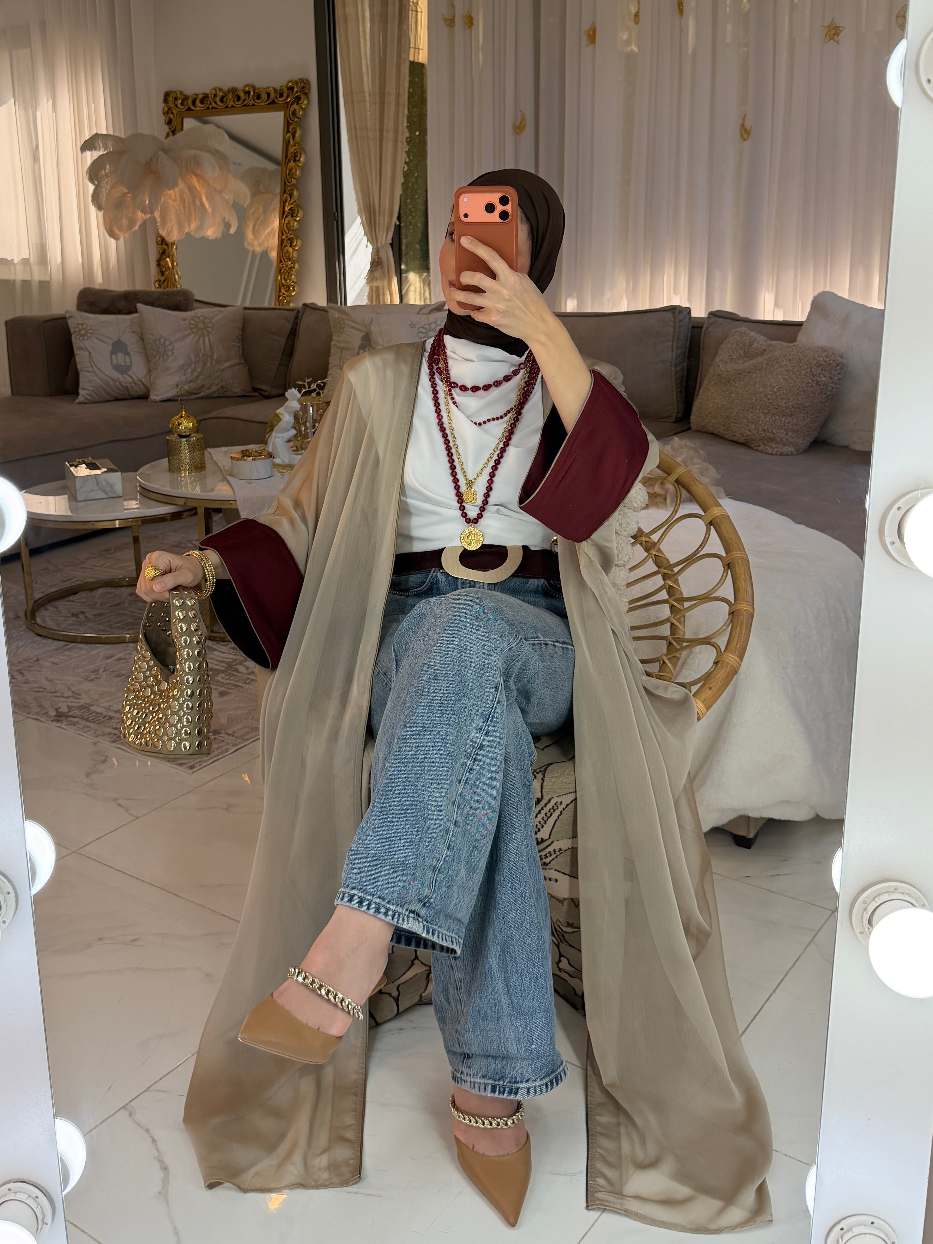 Abaya mousseline et jacquard