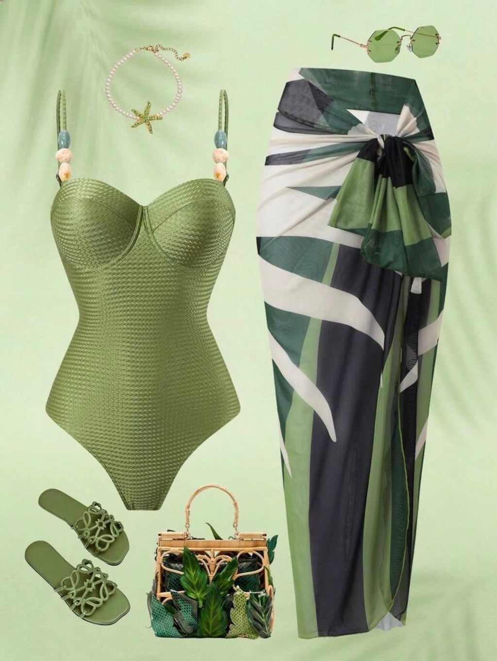 Maillot de bain jacquard une pièce avec jupe