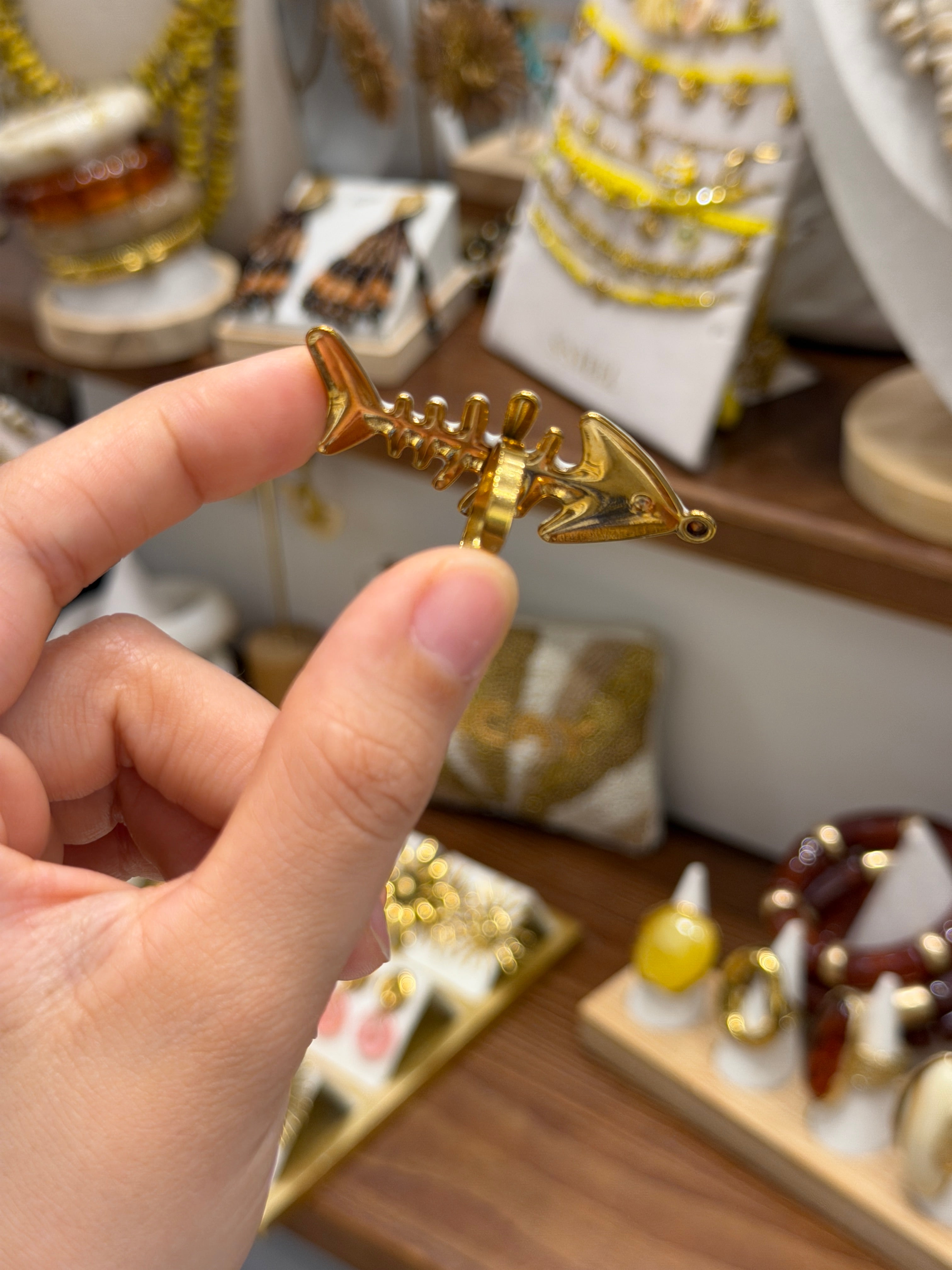 Bague Squelette de Poisson Blanche et Doré